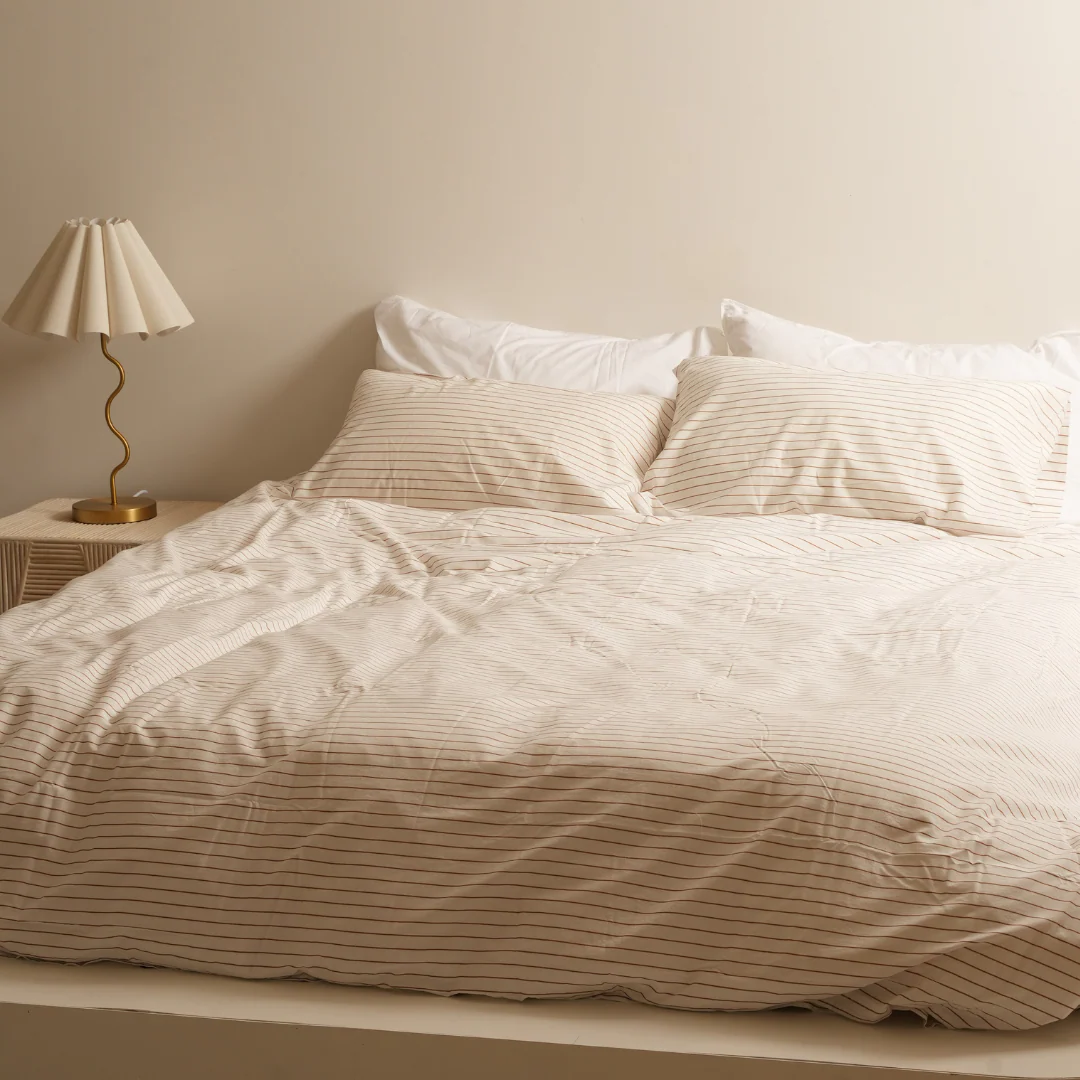 100% Stonewashed Cotton Duvet Set- Ginger Stripe