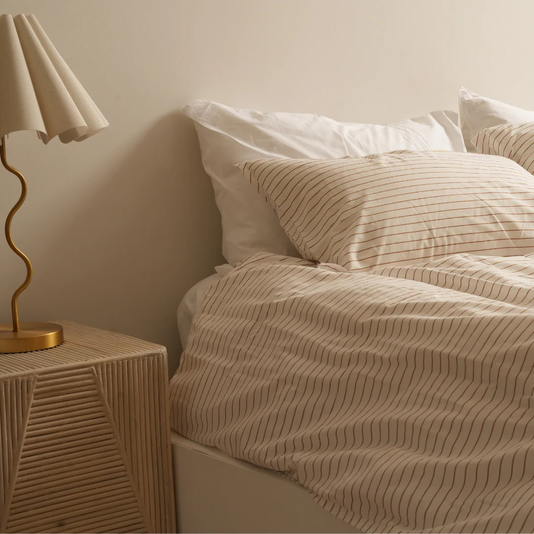 100% Stonewashed Cotton Duvet Set- Ginger Stripe - Image 2