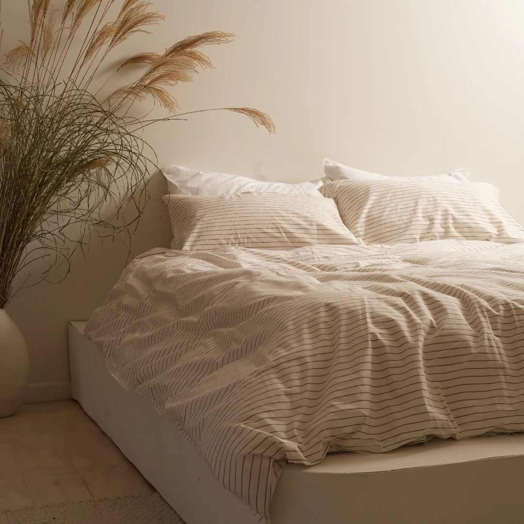 100% Stonewashed Cotton Duvet Set- Ginger Stripe - Image 3