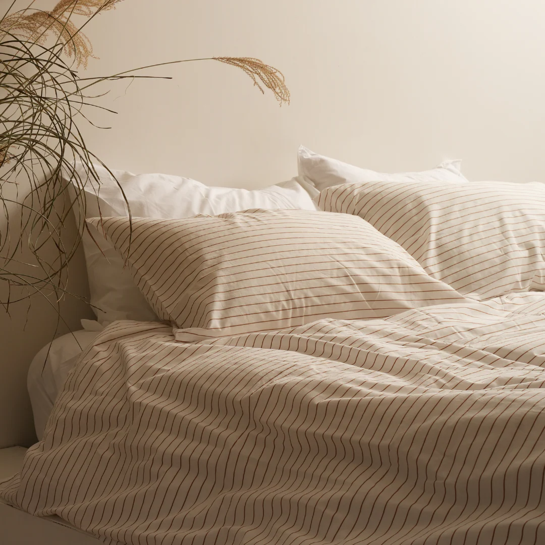 100% Stonewashed Cotton Duvet Set- Ginger Stripe - Image 4