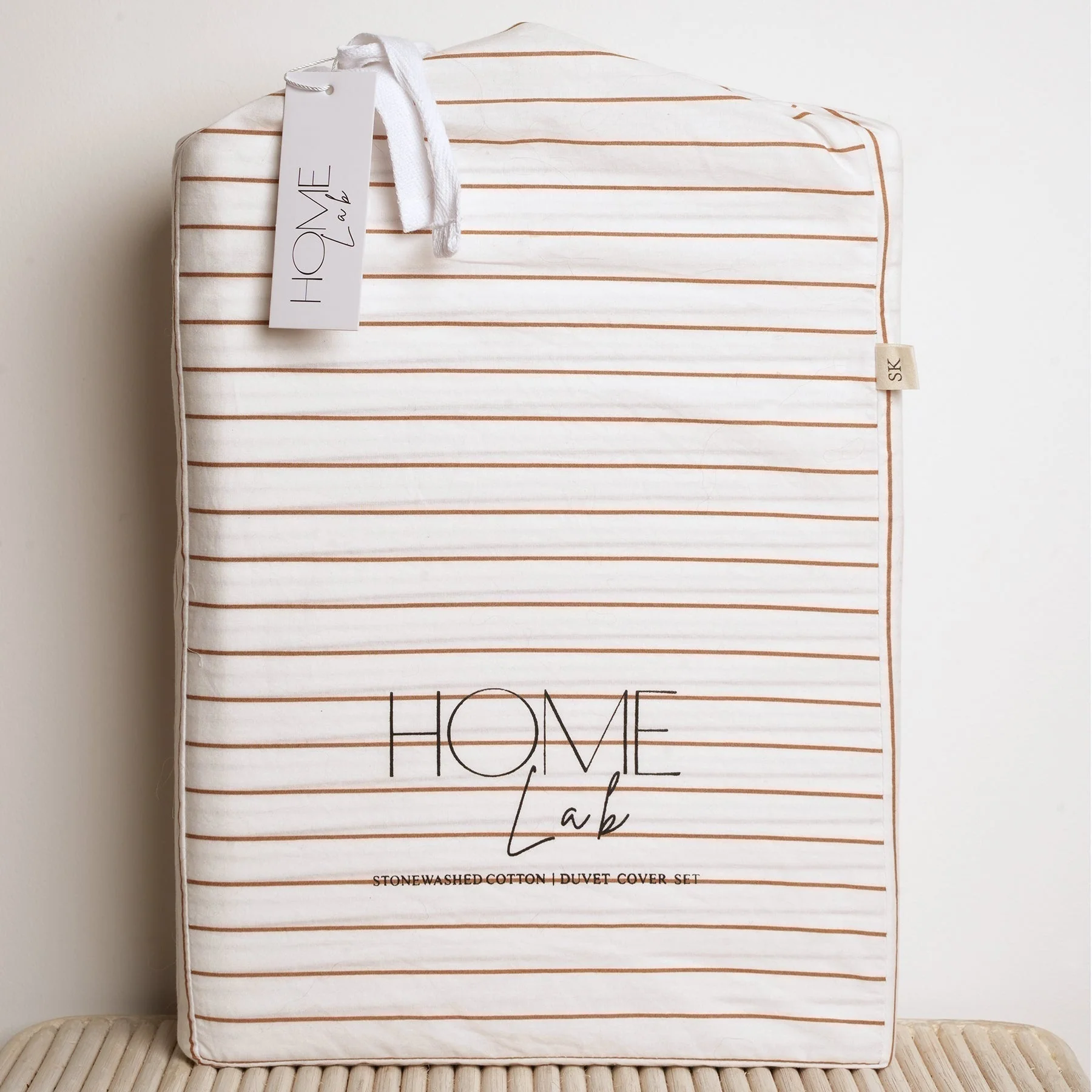 100% Stonewashed Cotton Duvet Set- Ginger Stripe - Image 5