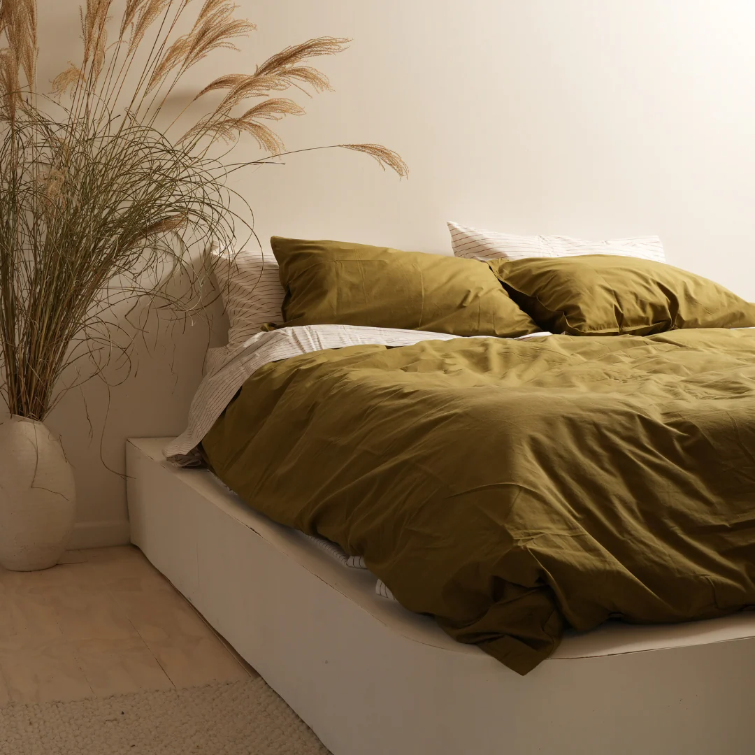 100% Stonewashed Cotton Duvet Set- Olive - Image 3