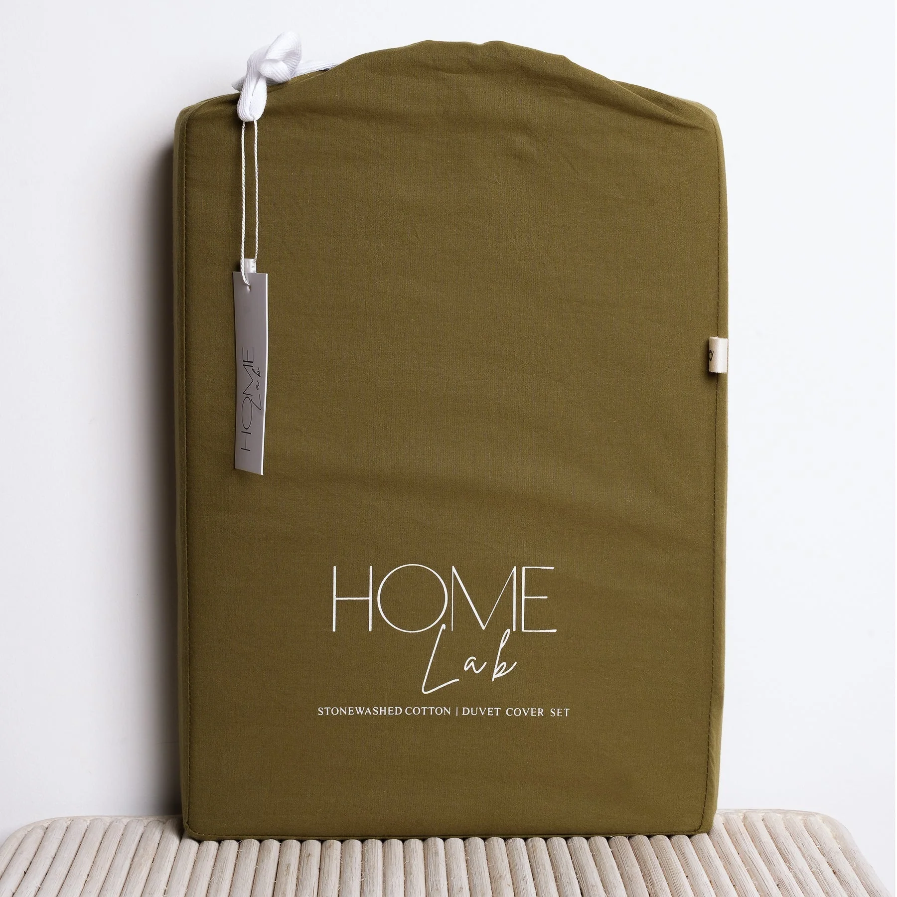 100% Stonewashed Cotton Duvet Set- Olive - Image 4