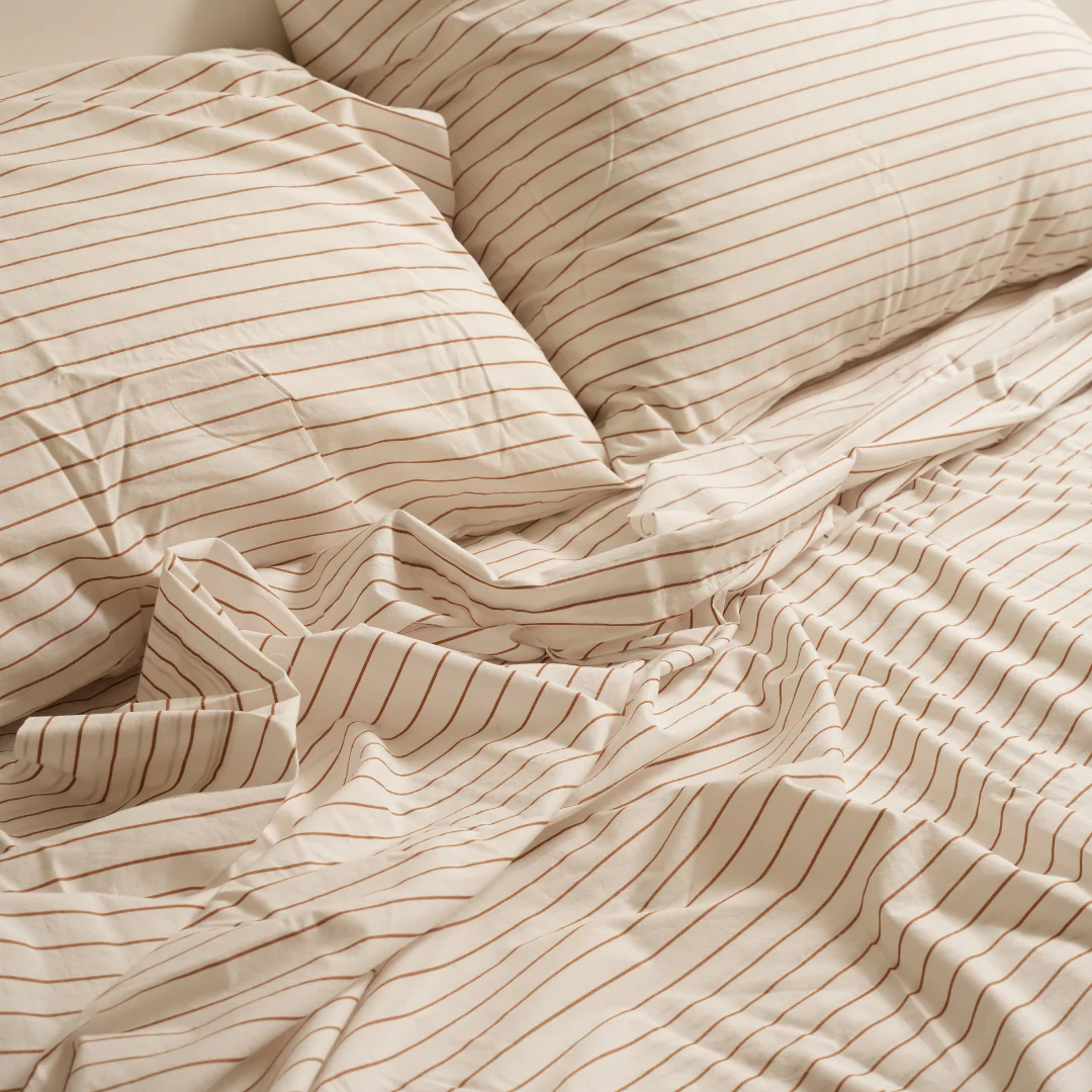 100% Stonewashed Cotton Sheet Set- Ginger Stripe - Image 3