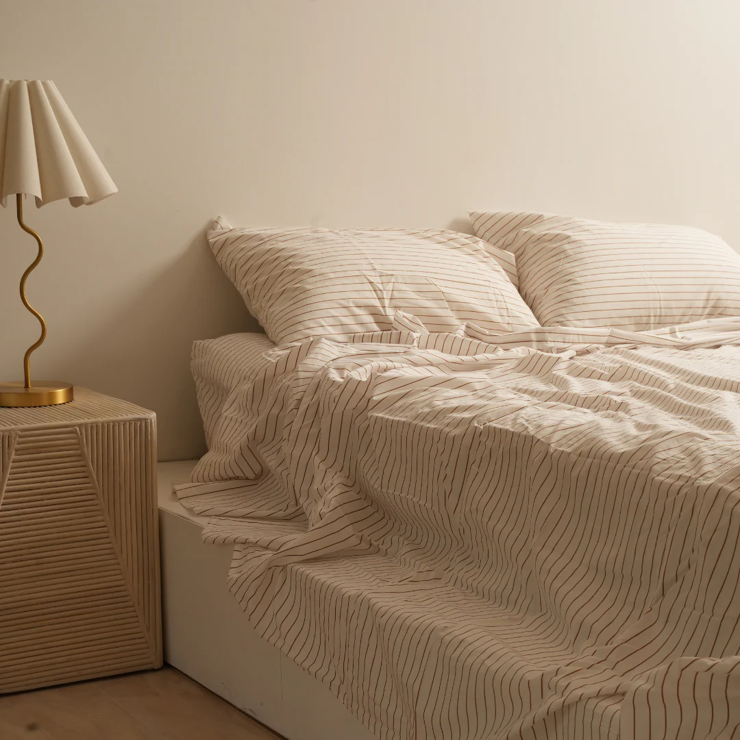 100% Stonewashed Cotton Sheet Set- Ginger Stripe - Image 4