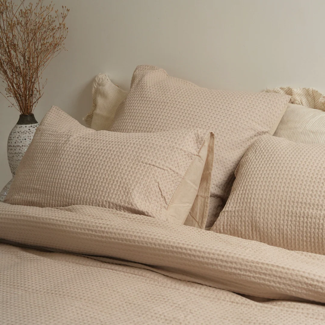 100% Cotton Waffle Duvet Set- Natural - Image 3