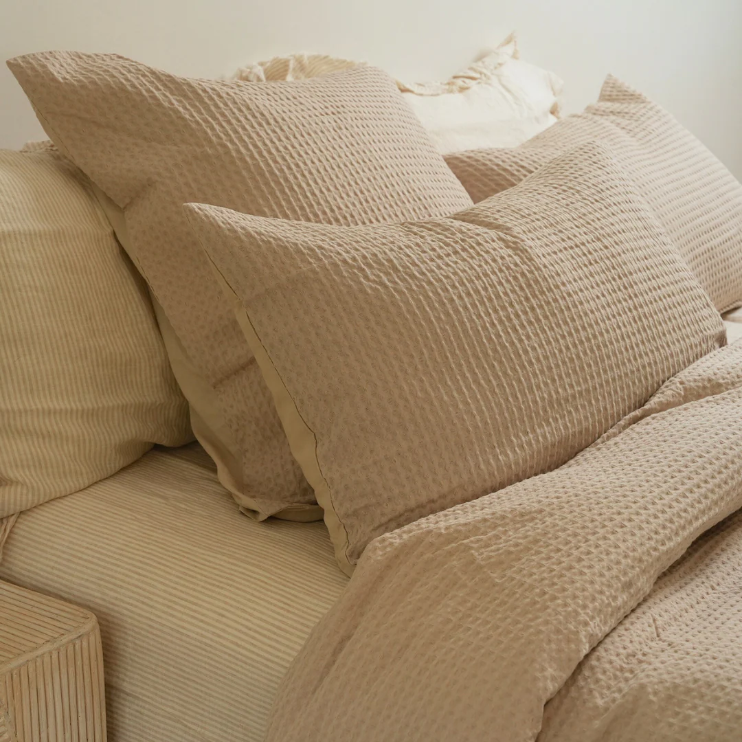 100% Cotton Waffle Duvet Set- Natural - Image 4
