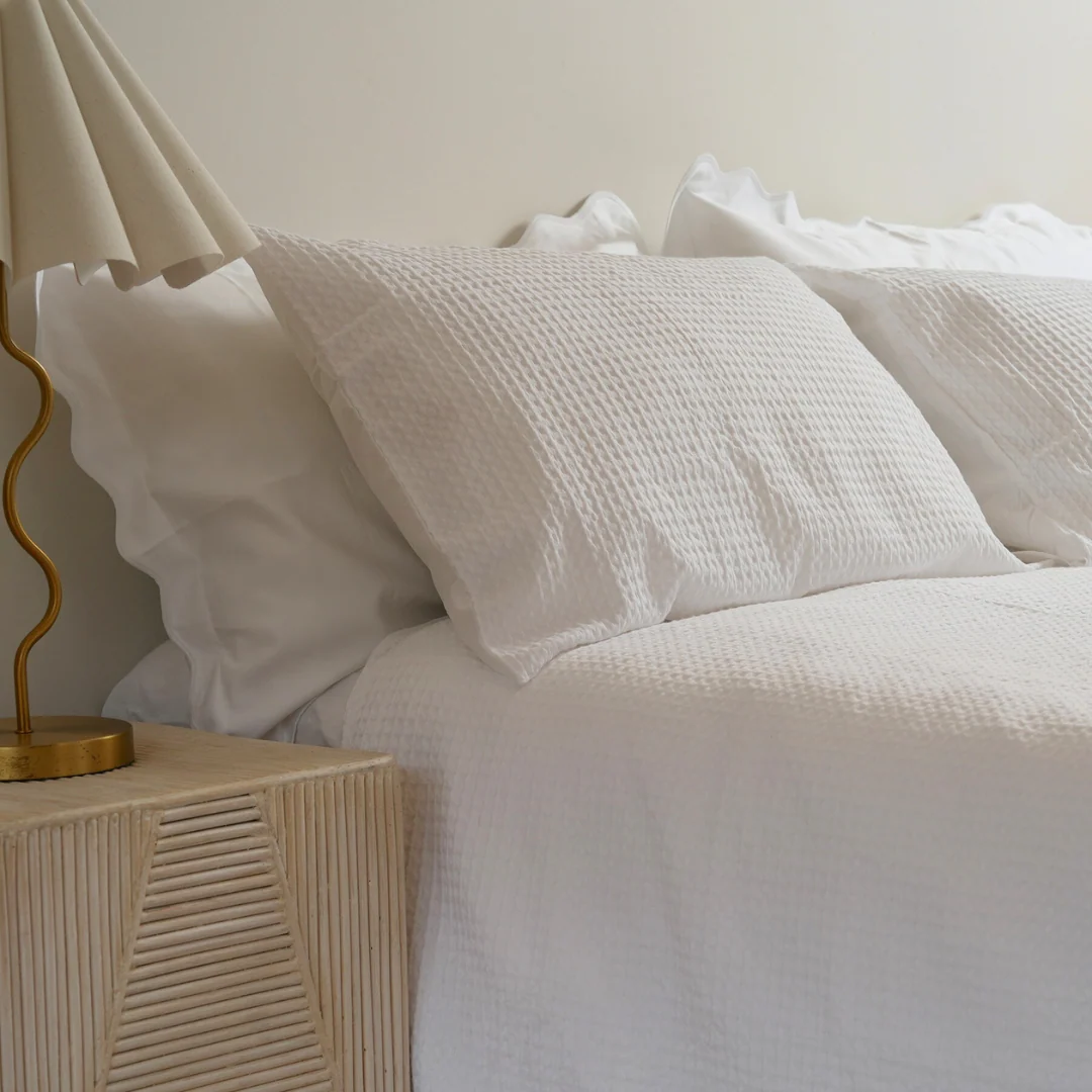 100% Cotton Waffle Duvet Set- White - Image 3