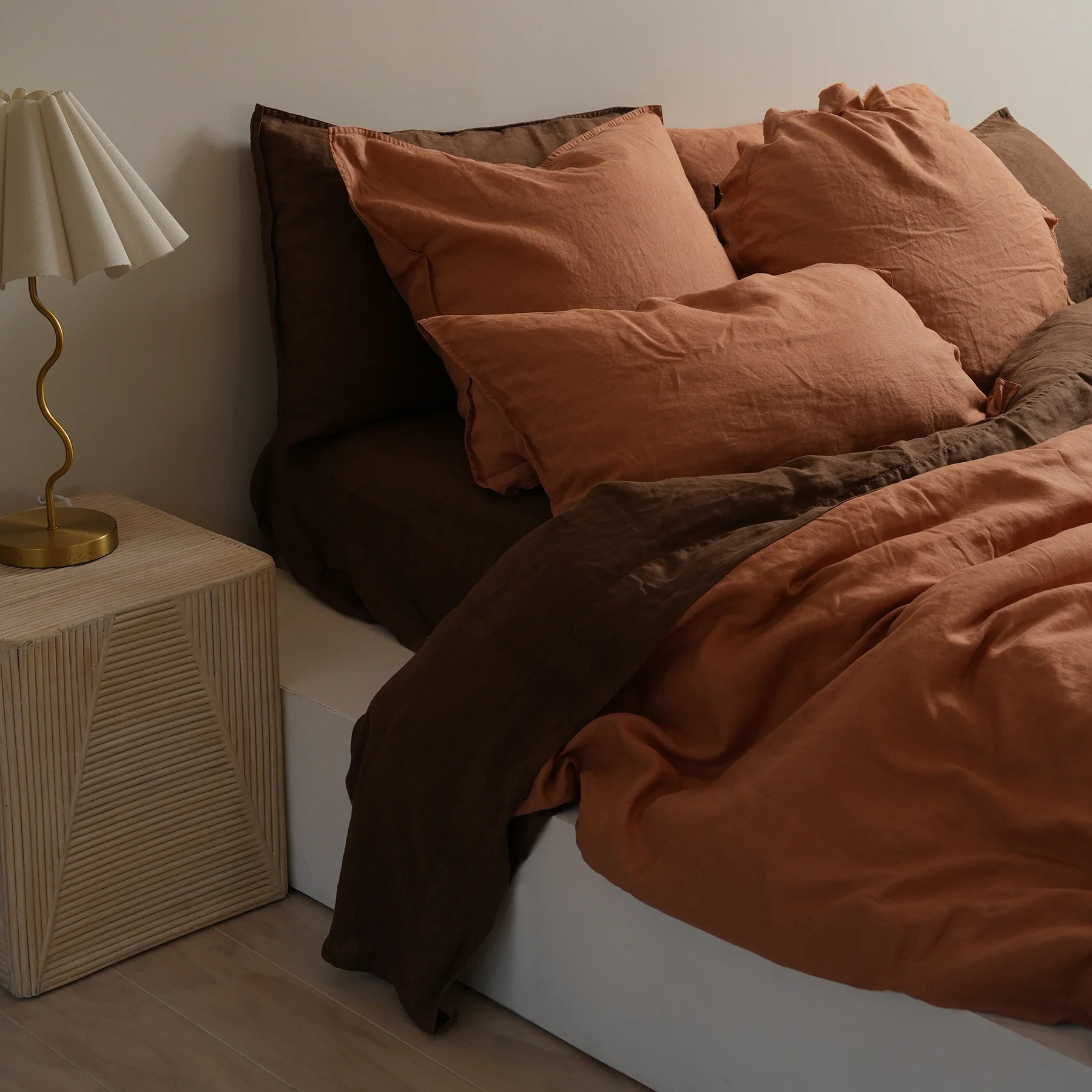 100% Flax Linen Round Feather Filled Cushion- Hazelnut - Image 3
