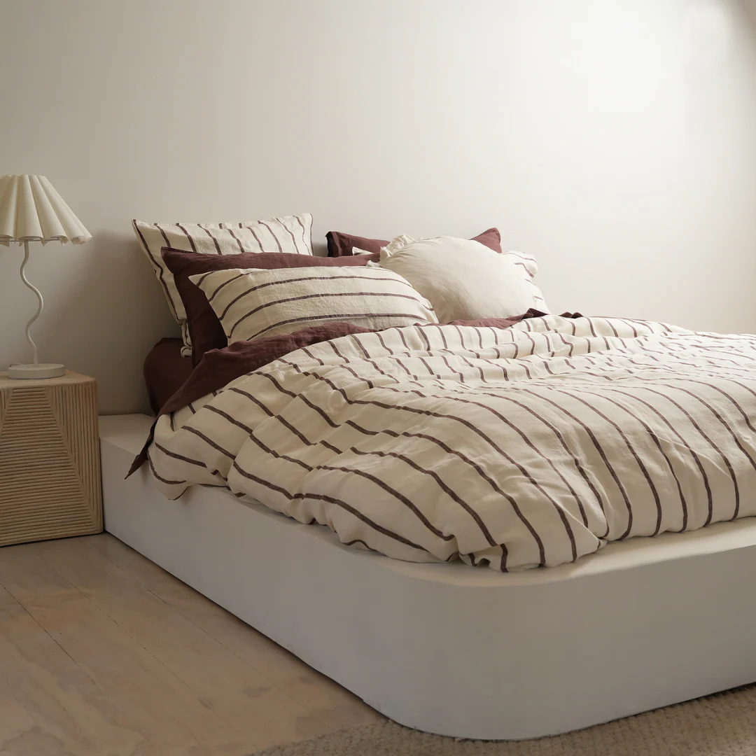 100% French Flax Linen Duvet Cover Set - Cocoa Stripe - Image 4