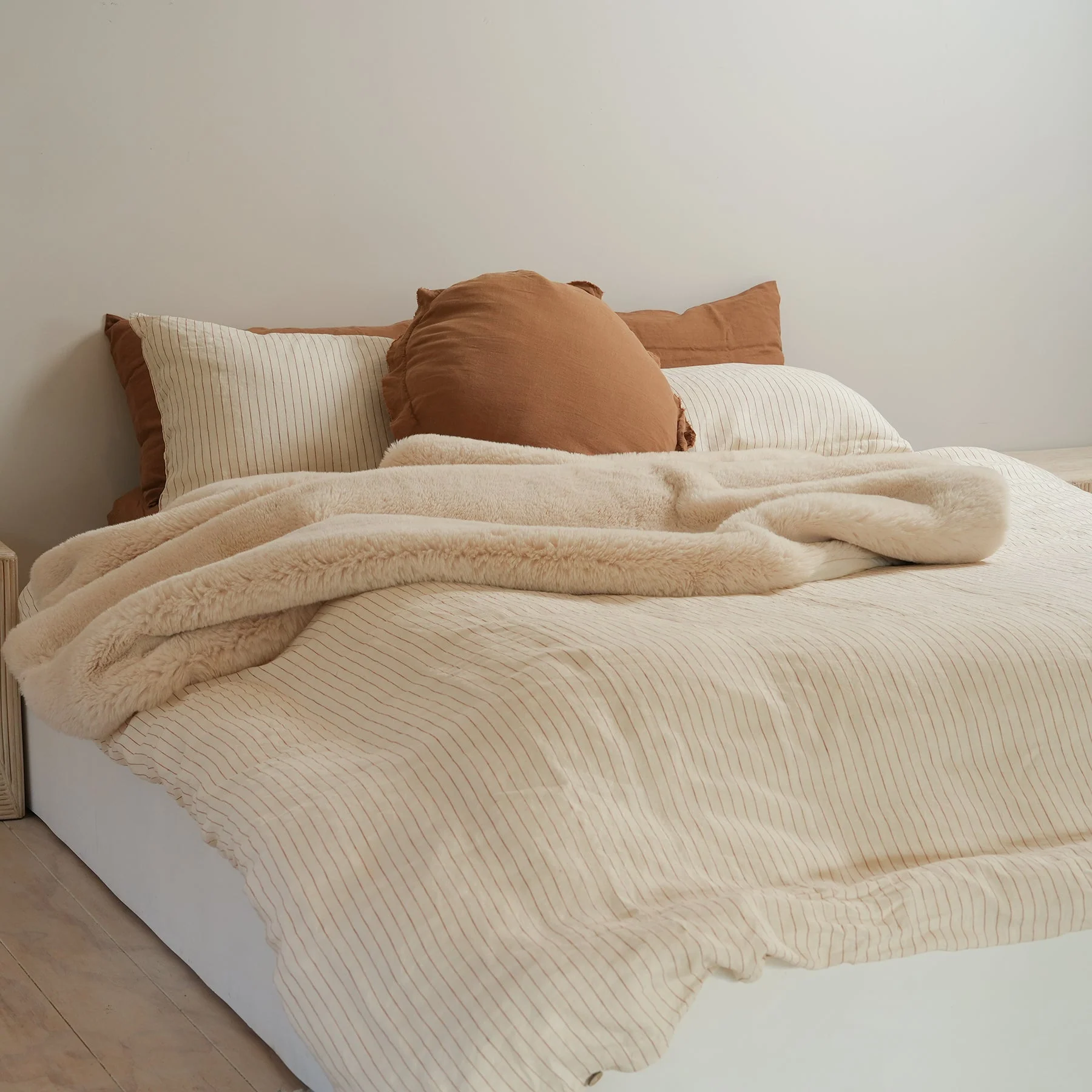 100% French Flax Linen Duvet Cover Set- Ginger Pinstripe - Image 2