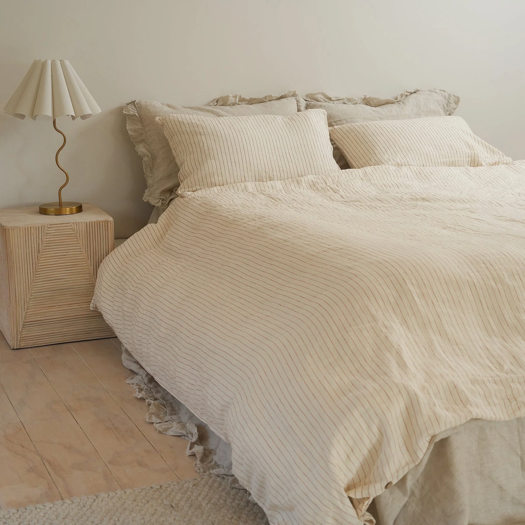 100% French Flax Linen Duvet Cover Set- Ginger Pinstripe - Image 3