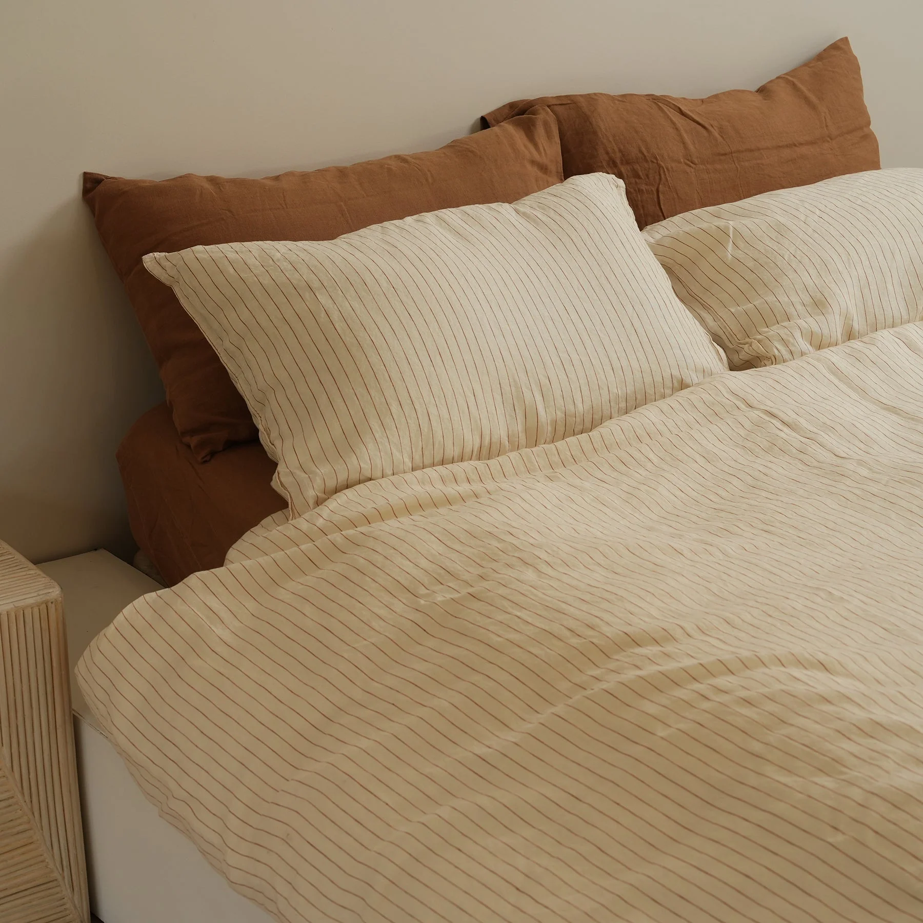 100% French Flax Linen Duvet Cover Set- Ginger Pinstripe - Image 5