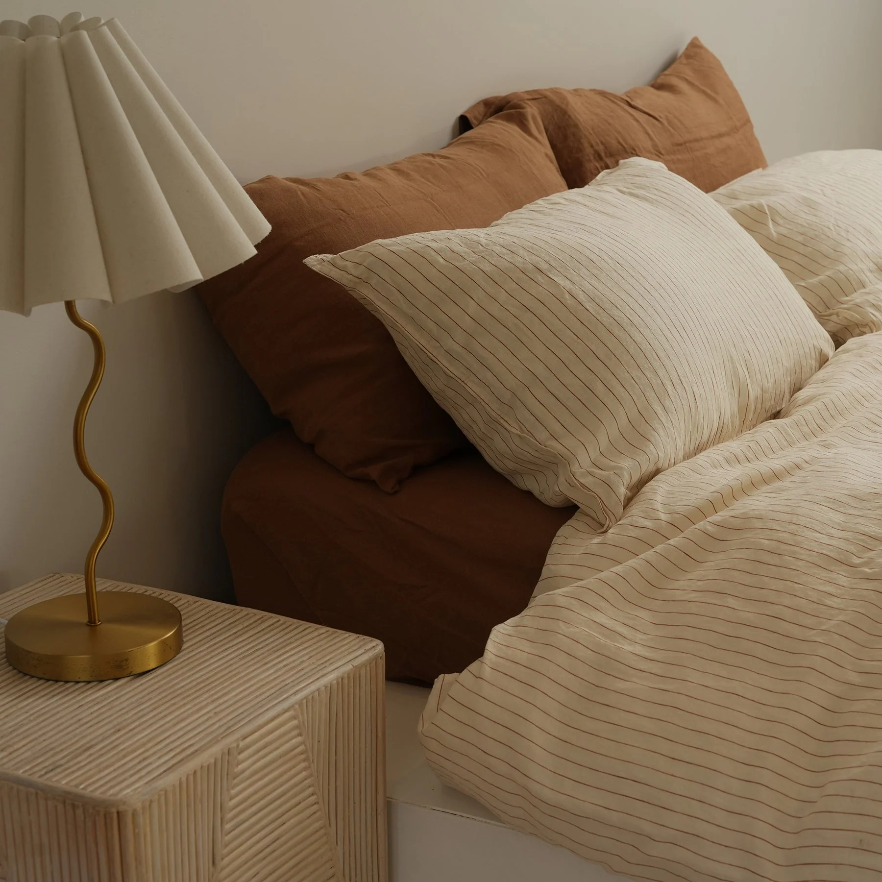 100% French Flax Linen Duvet Cover Set- Ginger Pinstripe - Image 6