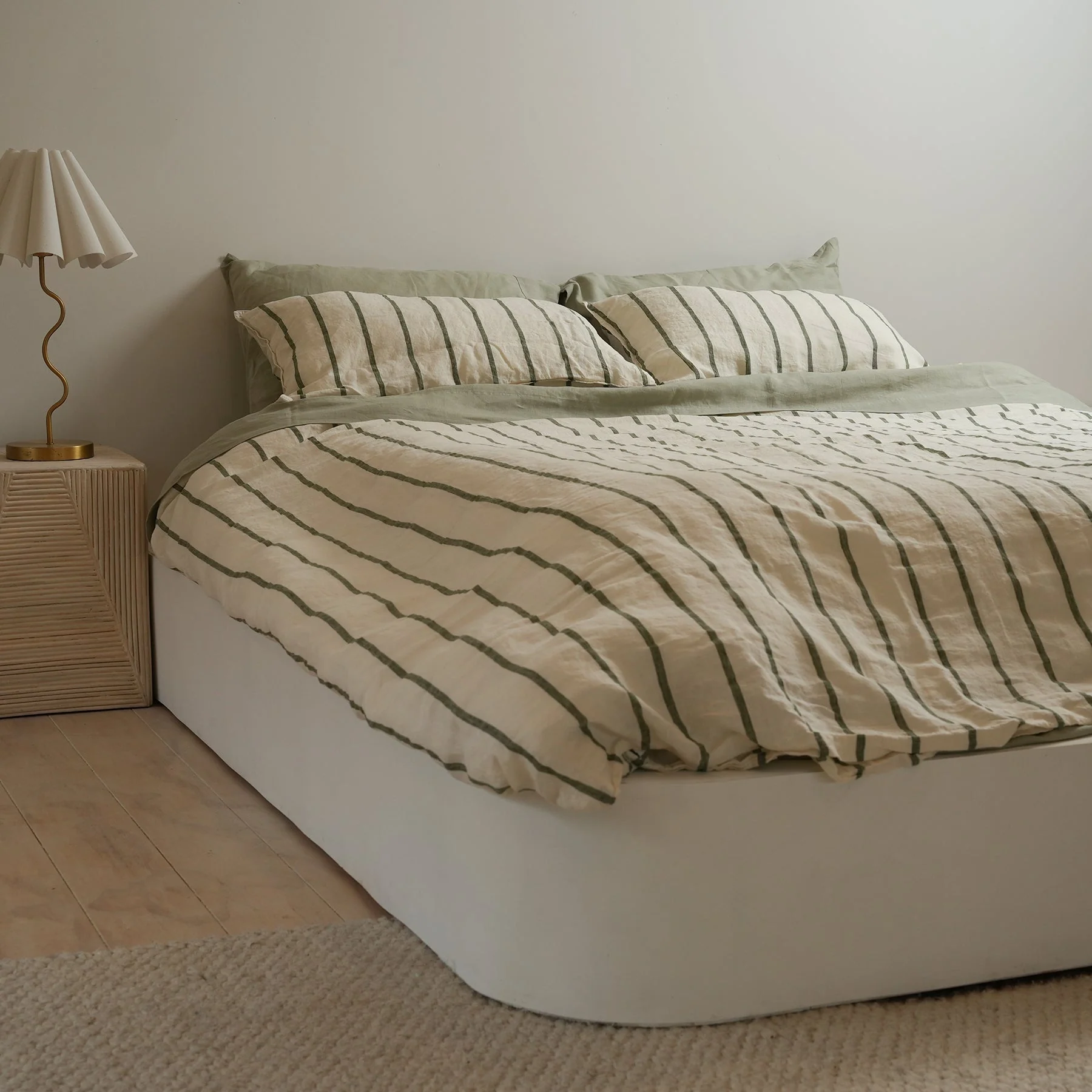 100% French Flax Linen Duvet Cover Set- Lichen Stripe - Image 3