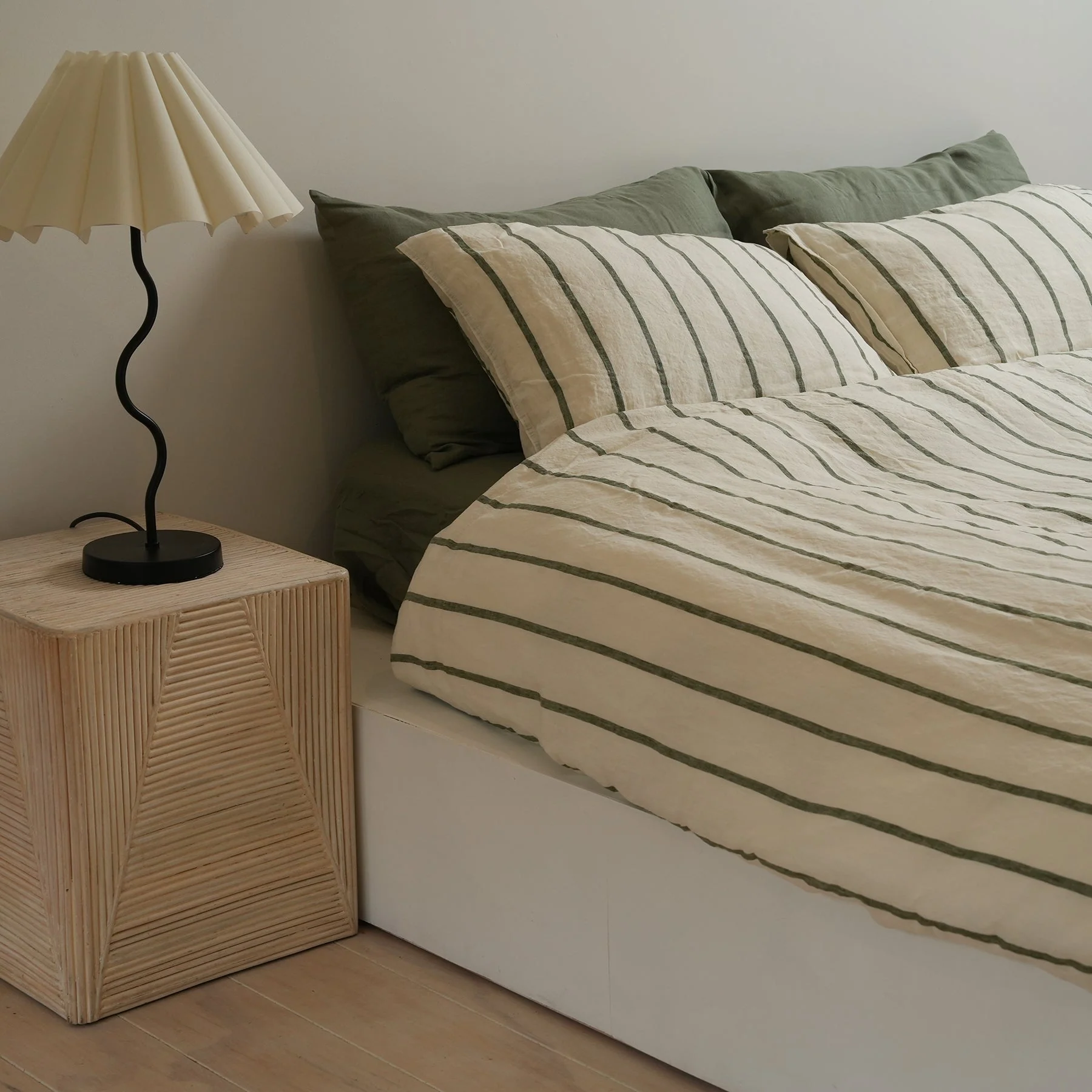 100% French Flax Linen Duvet Cover Set- Lichen Stripe - Image 4