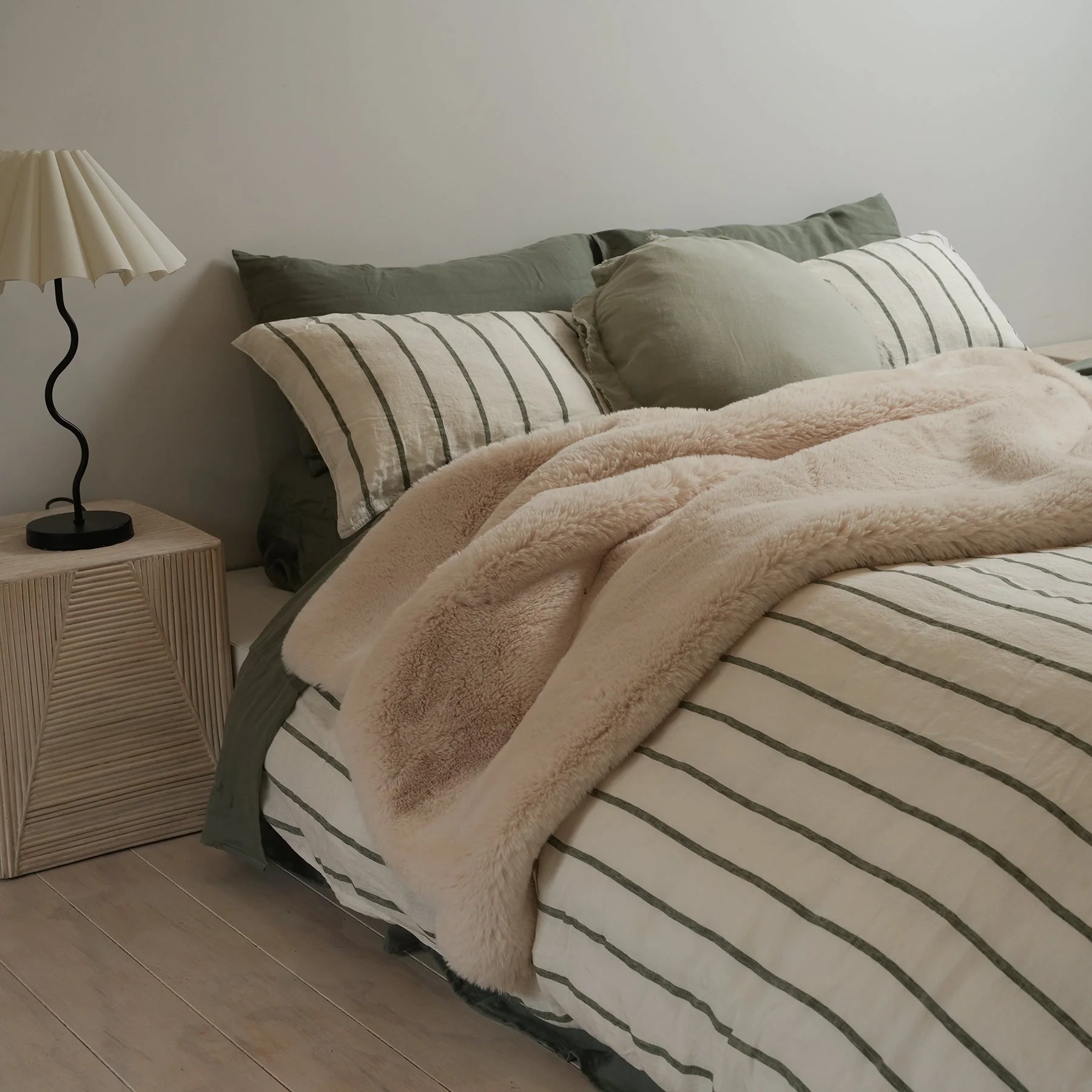 100% French Flax Linen Duvet Cover Set- Lichen Stripe - Image 5