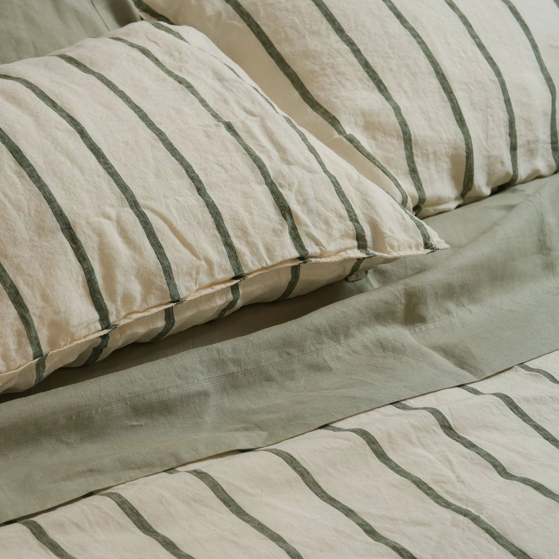 100% French Flax Linen Duvet Cover Set- Lichen Stripe - Image 6