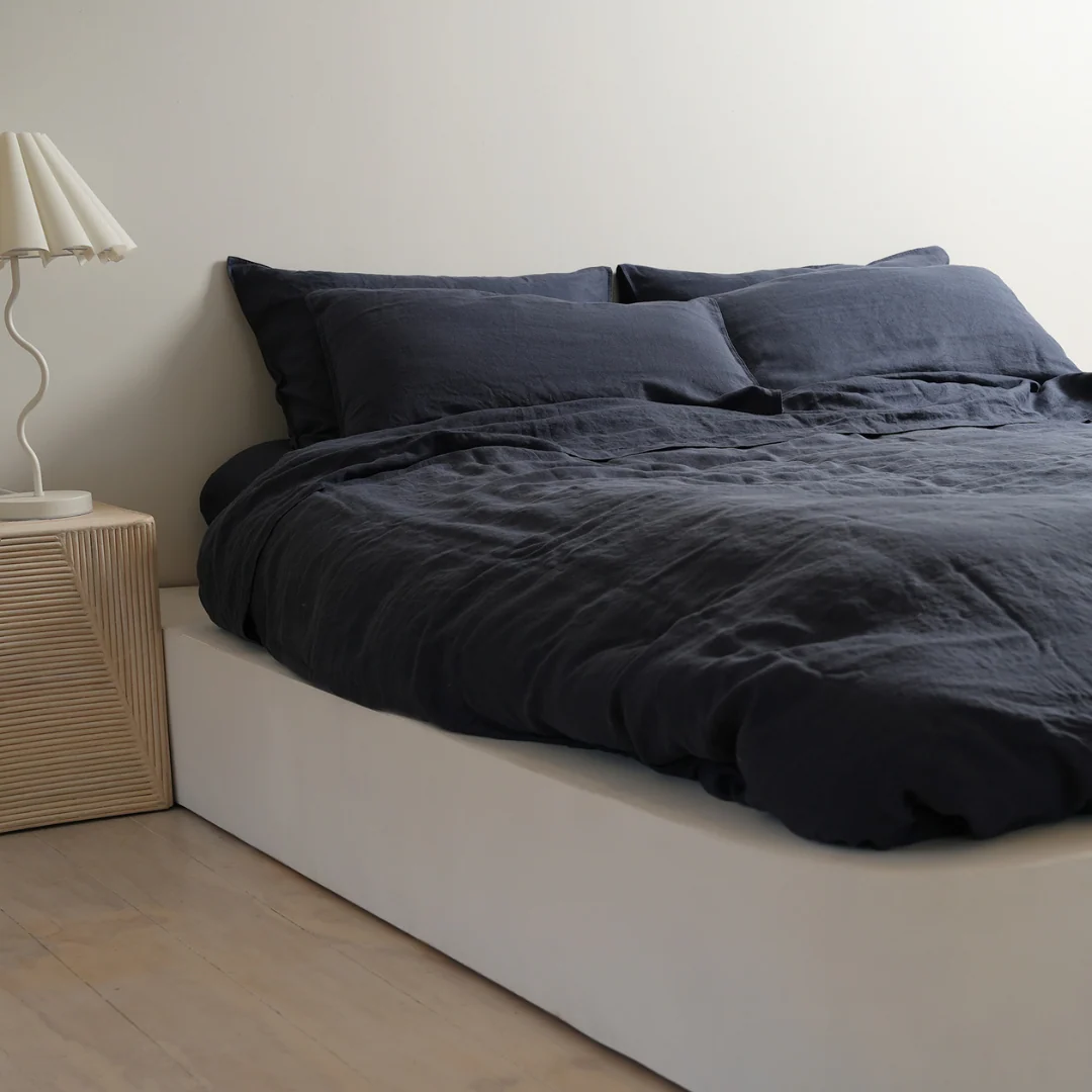 100% French Flax Linen Duvet Cover Set - Midnight - Image 3