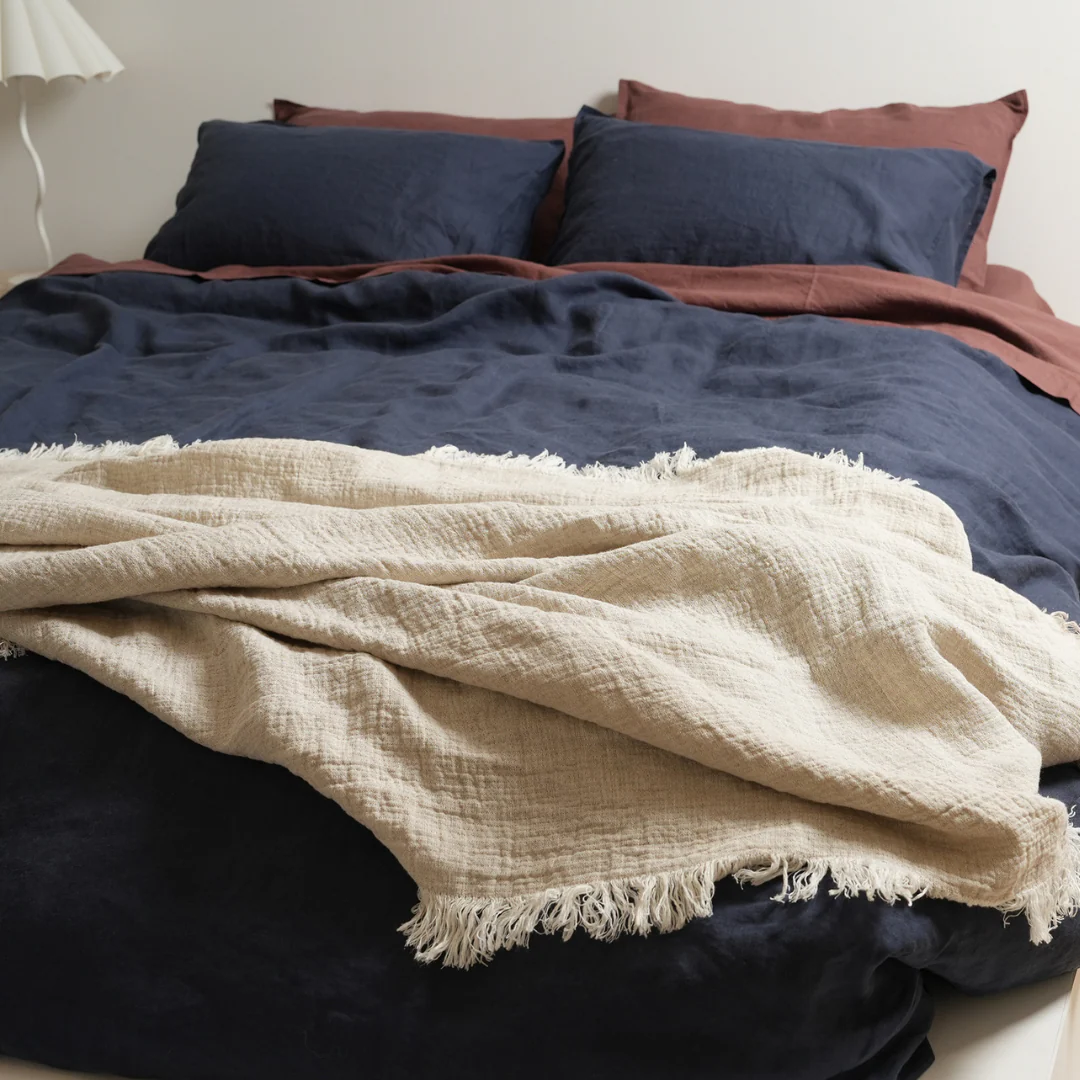 100% French Flax Linen Duvet Cover Set - Midnight - Image 4