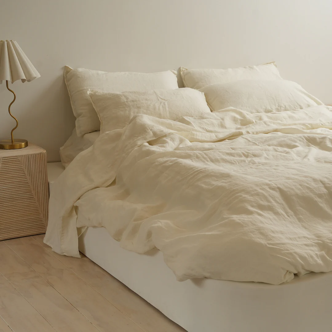 100% French Flax Linen Duvet Cover Set - Milk