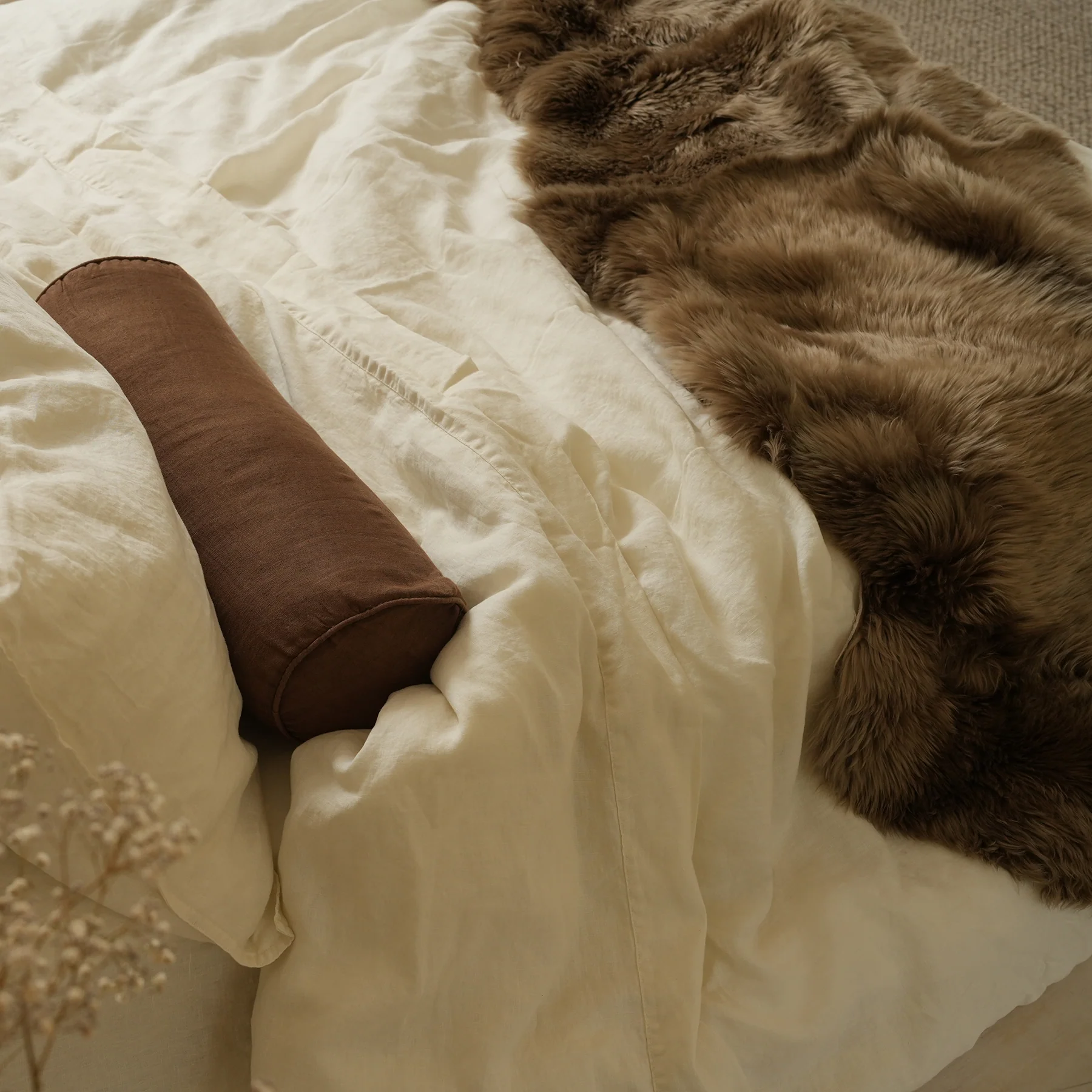 100% French Flax Linen Duvet Cover Set - Milk - Image 4