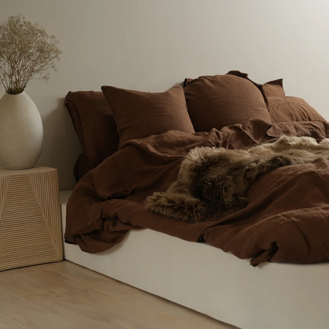 100% French Flax Linen Duvet Cover Set - Mocha - Image 2