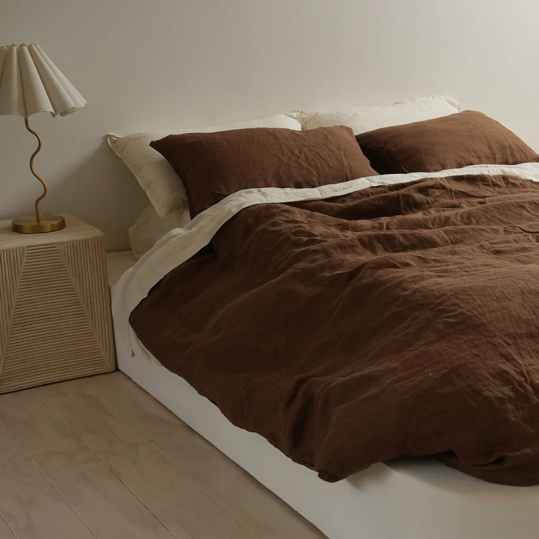 100% French Flax Linen Duvet Cover Set - Mocha - Image 3