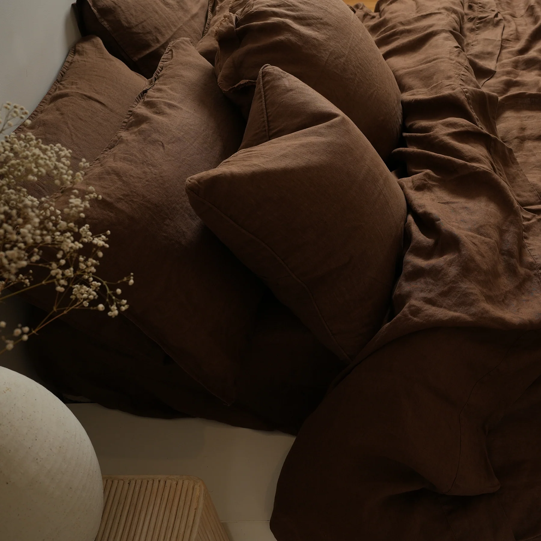 100% French Flax Linen Duvet Cover Set - Mocha - Image 4