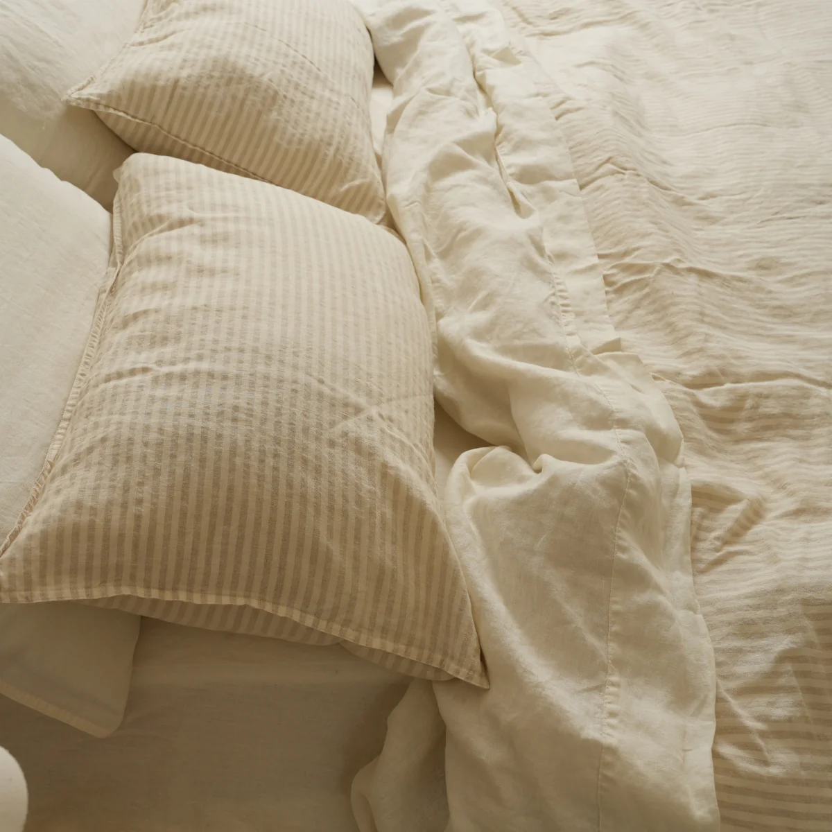 100% French Flax Linen Duvet Cover Set - Sand Stripe - Image 3