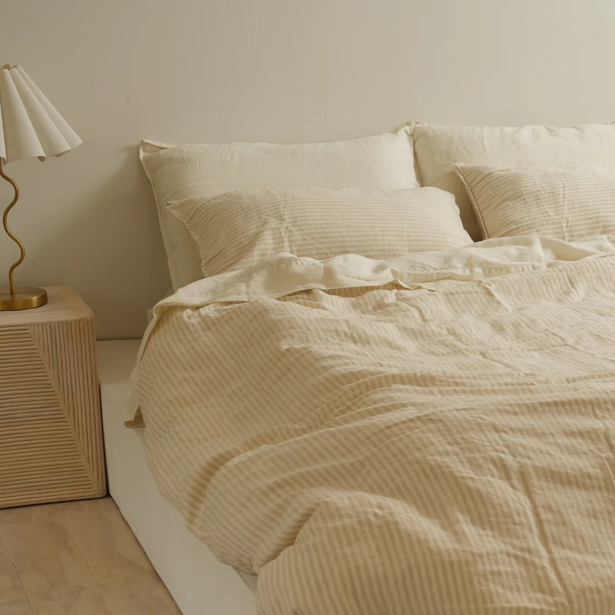 100% French Flax Linen Duvet Cover Set - Sand Stripe - Image 4