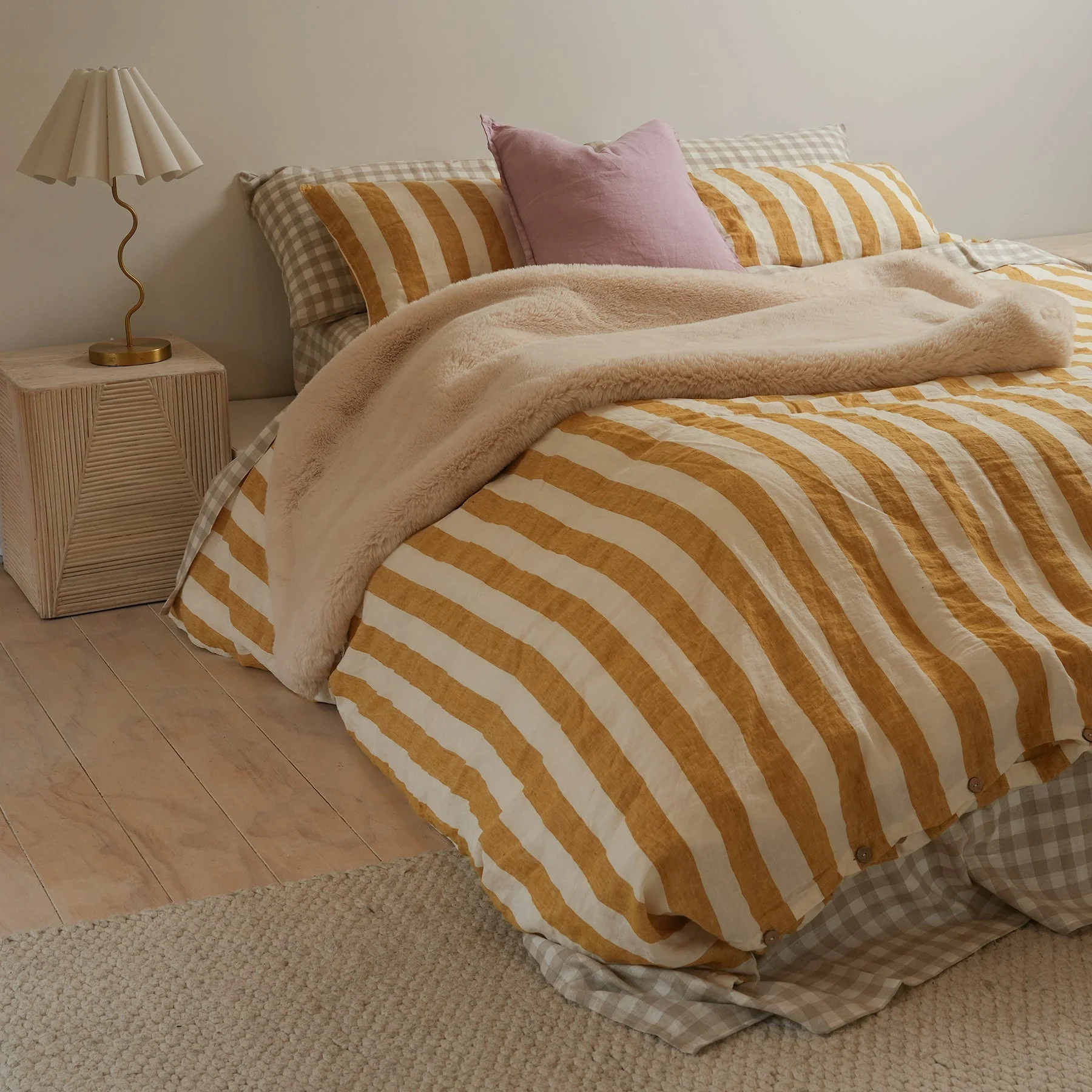 100% French Flax Linen Duvet Cover Set- Sunflower Stripe - Image 14