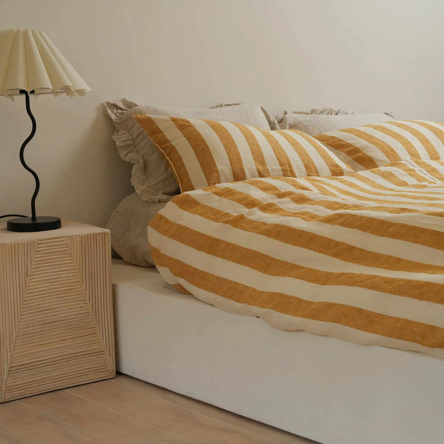 100% French Flax Linen Duvet Cover Set- Sunflower Stripe - Image 3