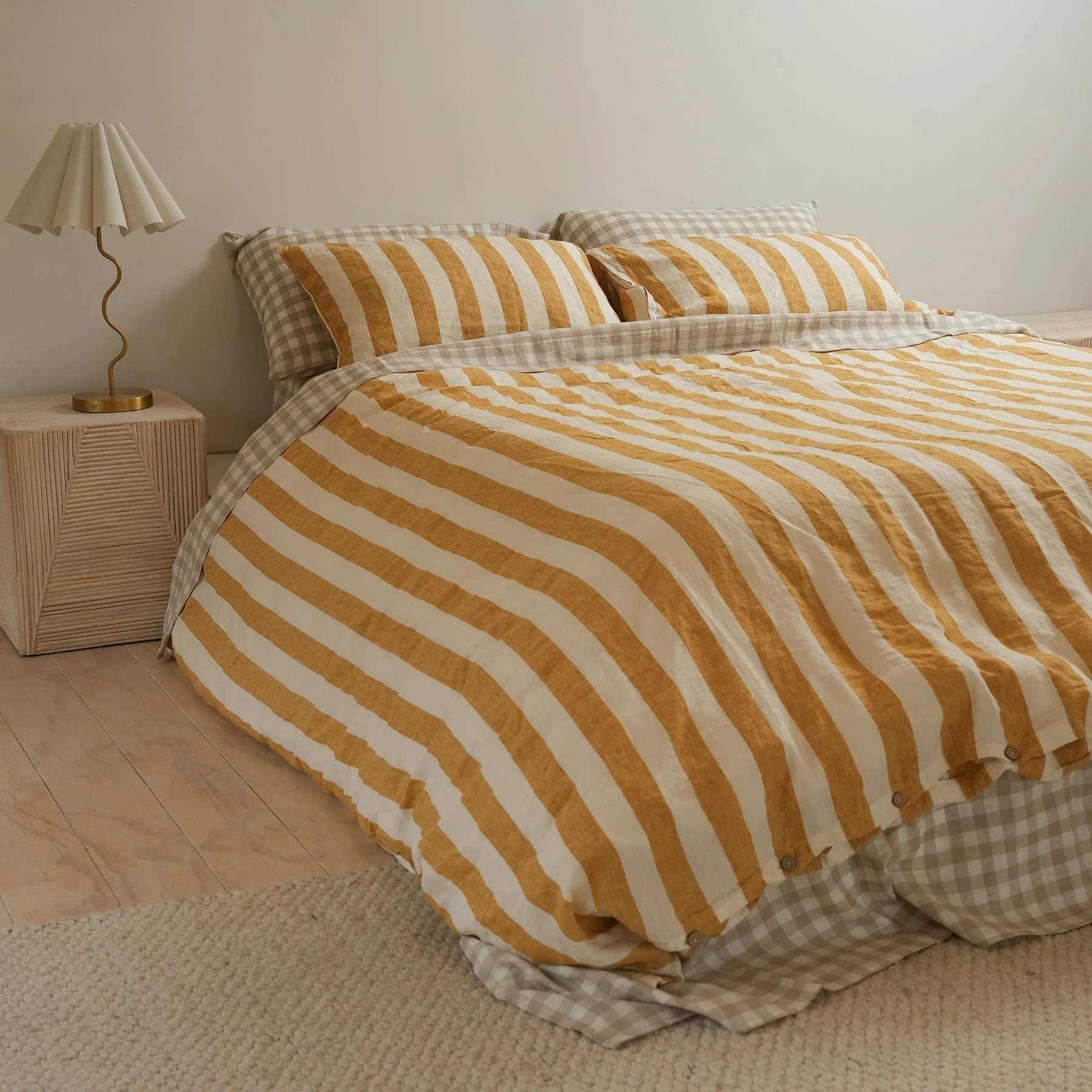 100% French Flax Linen Duvet Cover Set- Sunflower Stripe - Image 5