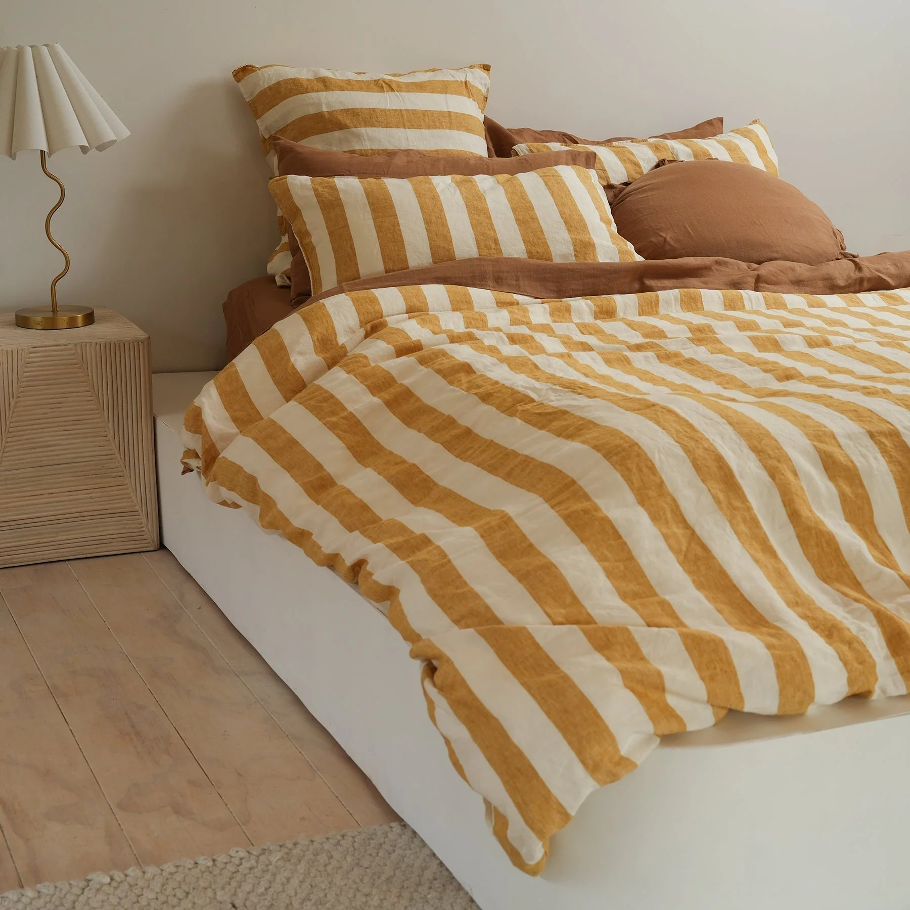 100% French Flax Linen Duvet Cover Set- Sunflower Stripe - Image 6