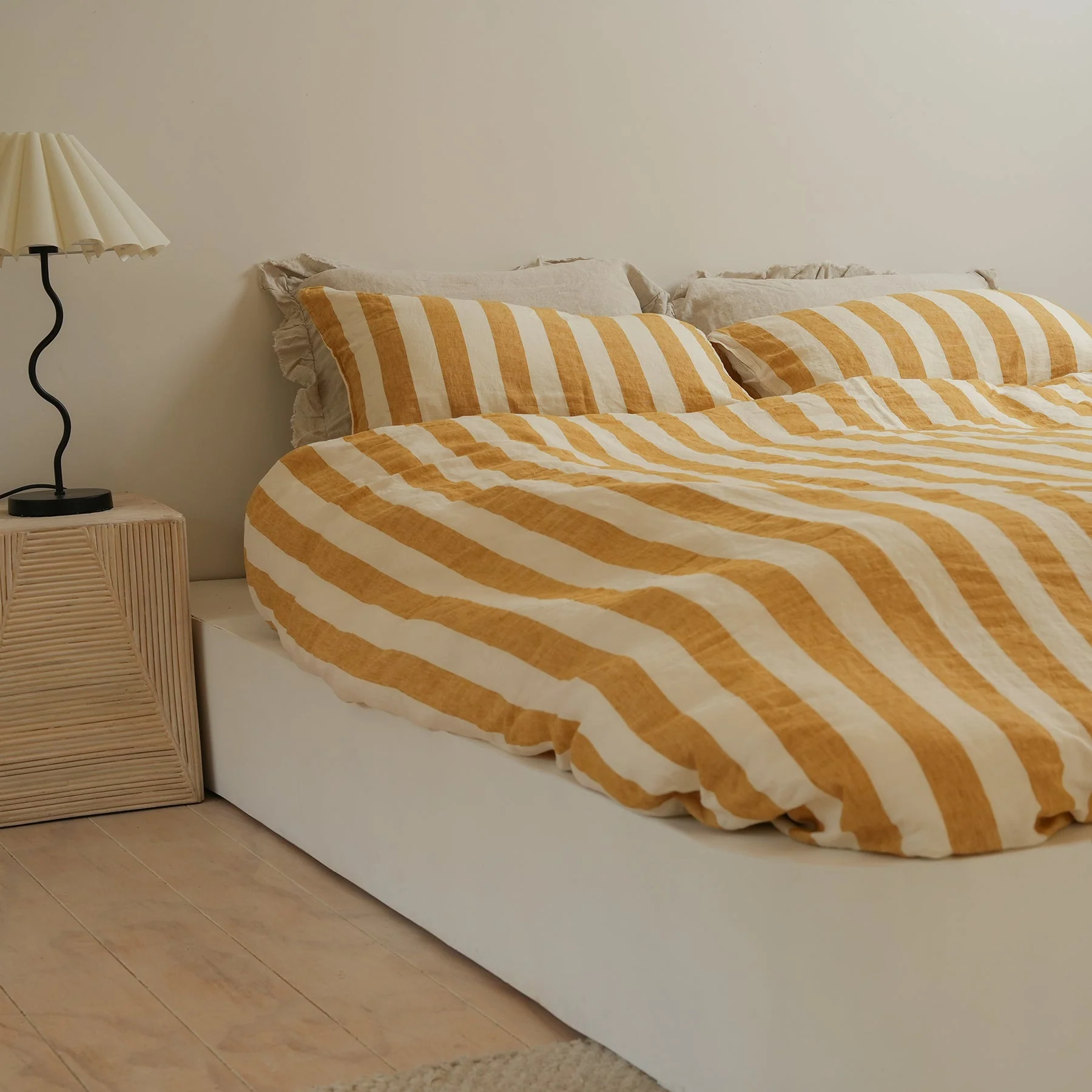 100% French Flax Linen Duvet Cover Set- Sunflower Stripe - Image 7