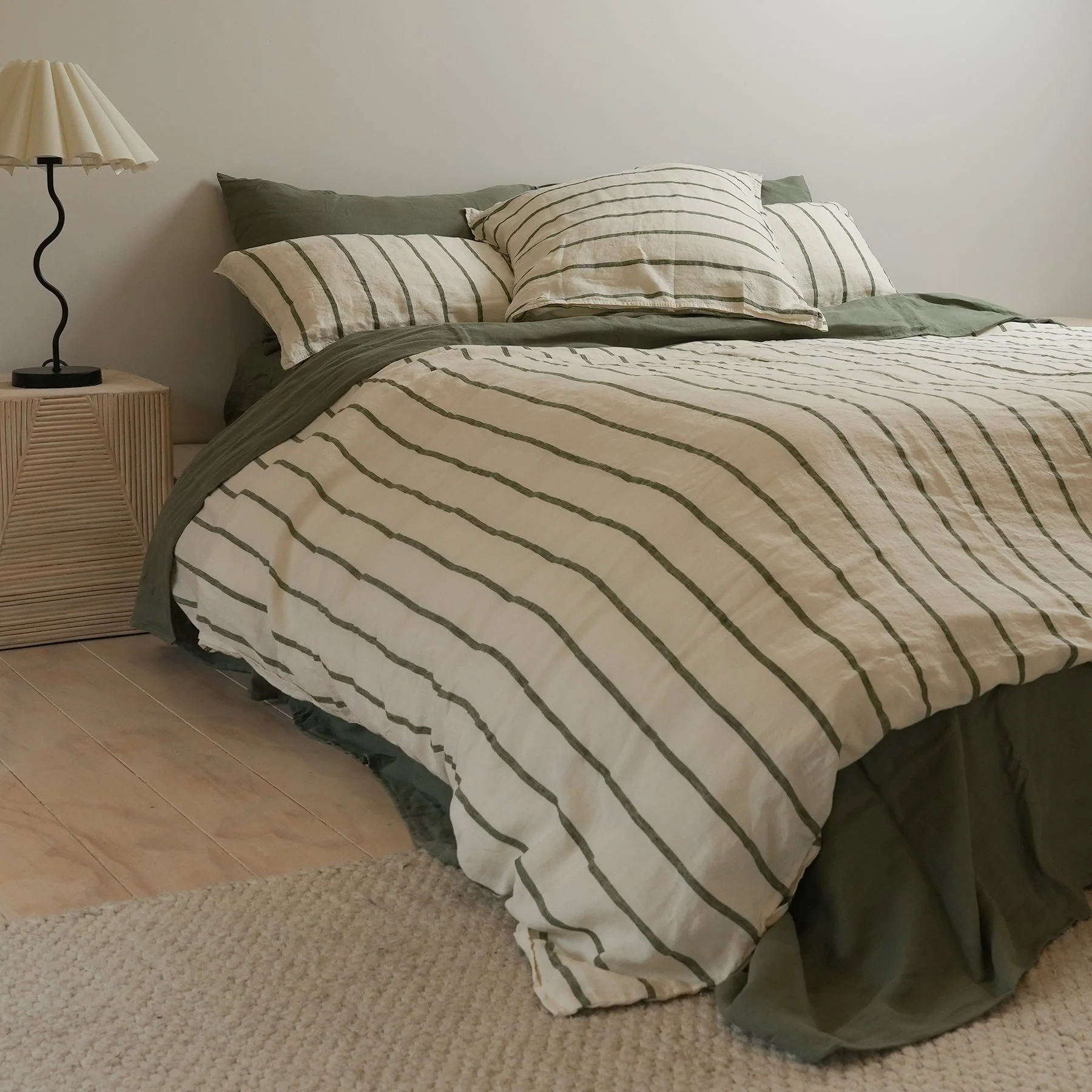 100% French Flax Linen Euro pillowcase- Lichen Stripe - Image 3