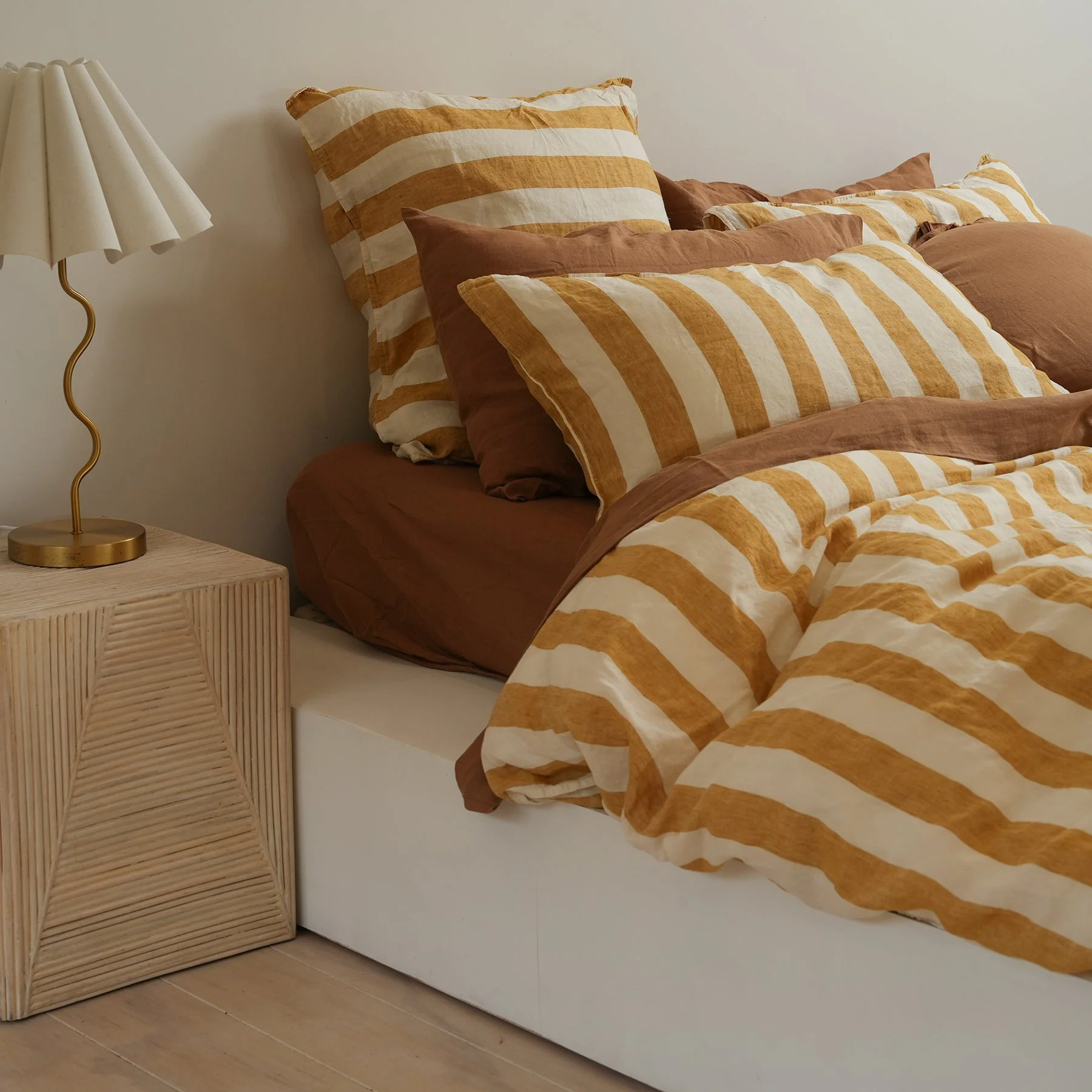 100% French Flax Linen Euro pillowcase- Sunflower Stripe - Image 2