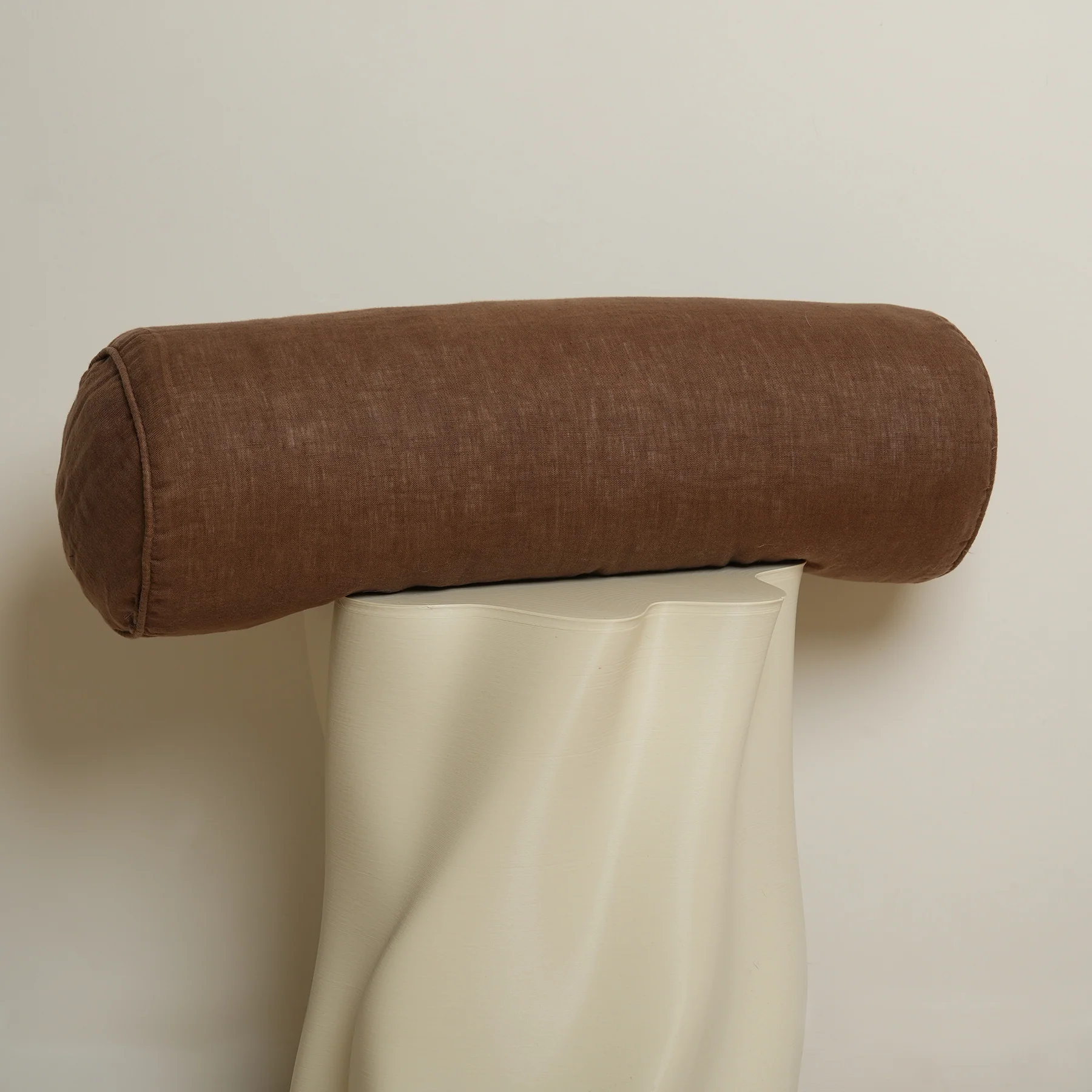 100% French Flax Linen Feather filled Bolster Cushion- Mocha