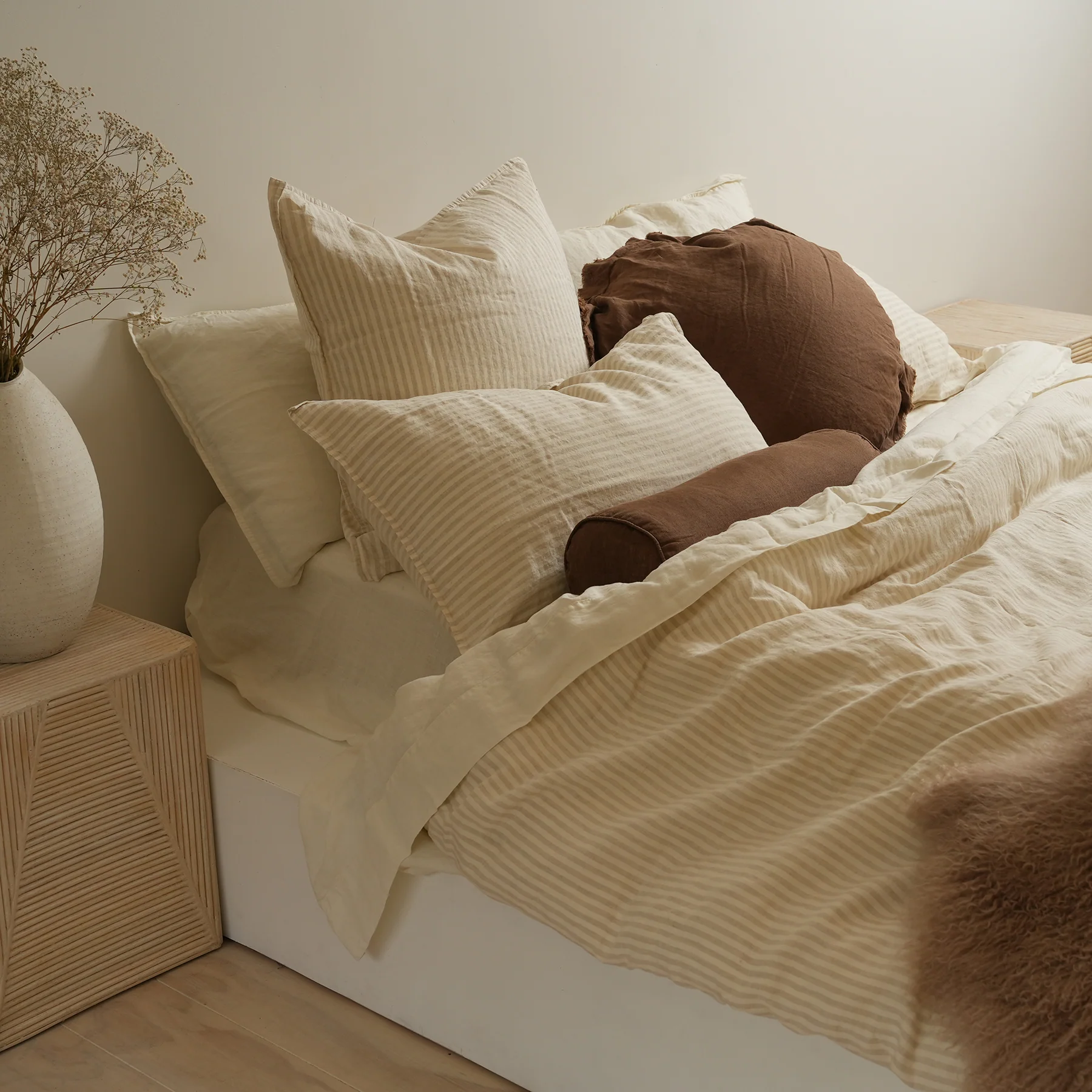 100% French Flax Linen Feather filled Bolster Cushion- Mocha - Image 2