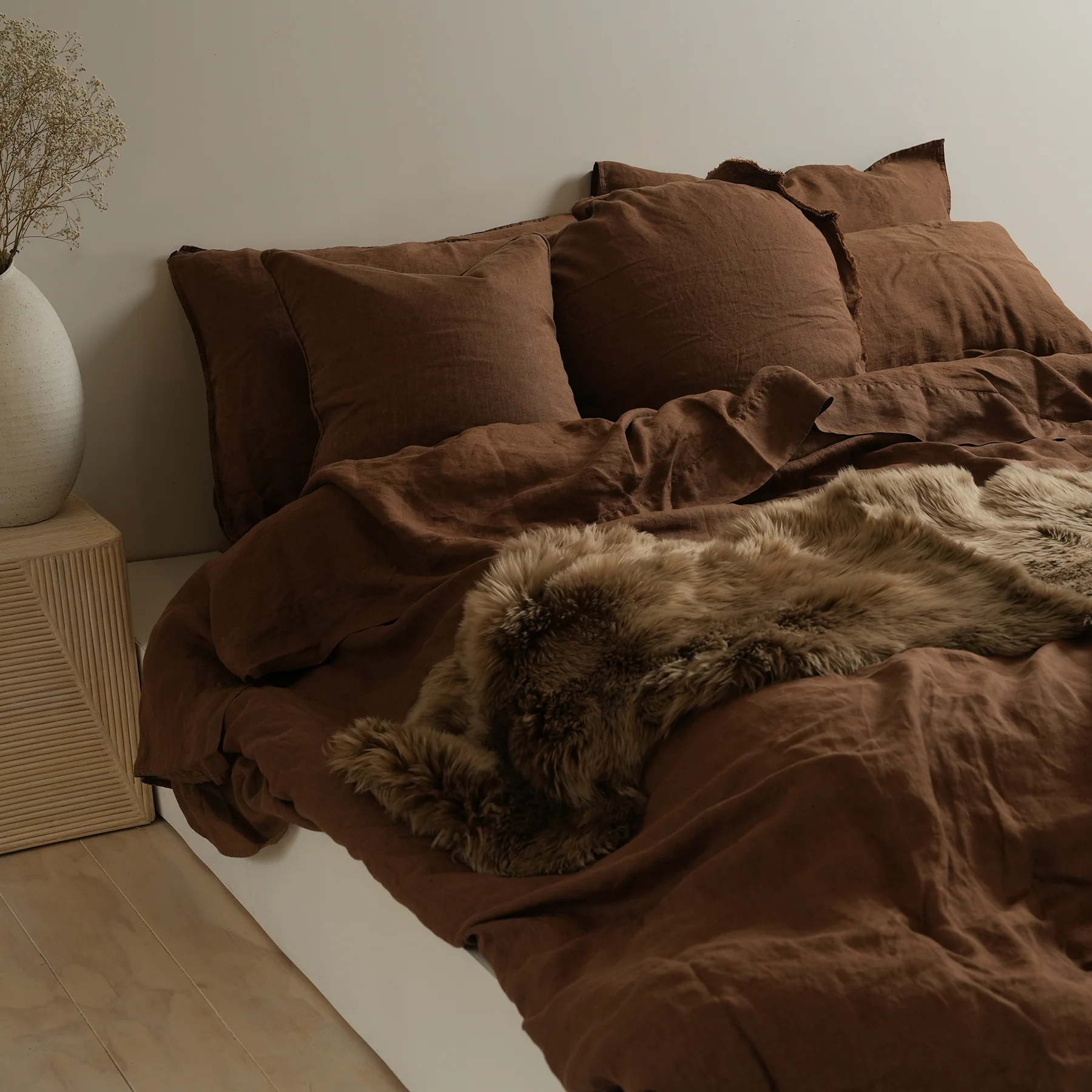 100% French Flax Linen Feather filled Cushion- Mocha - Image 2