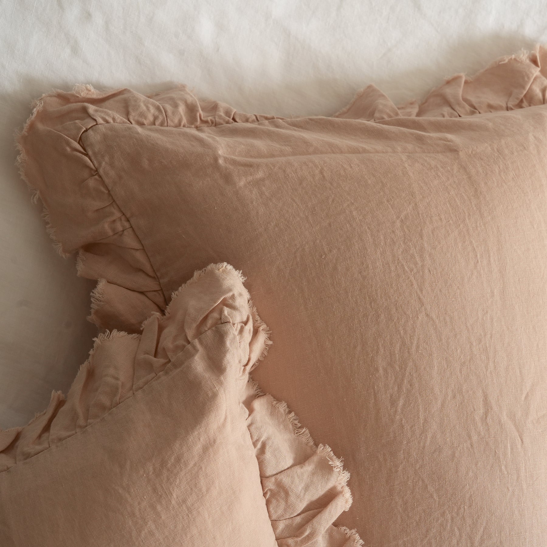 100% French Flax Linen Ruffle Edge Pillowcase Pair- Latte - Image 2