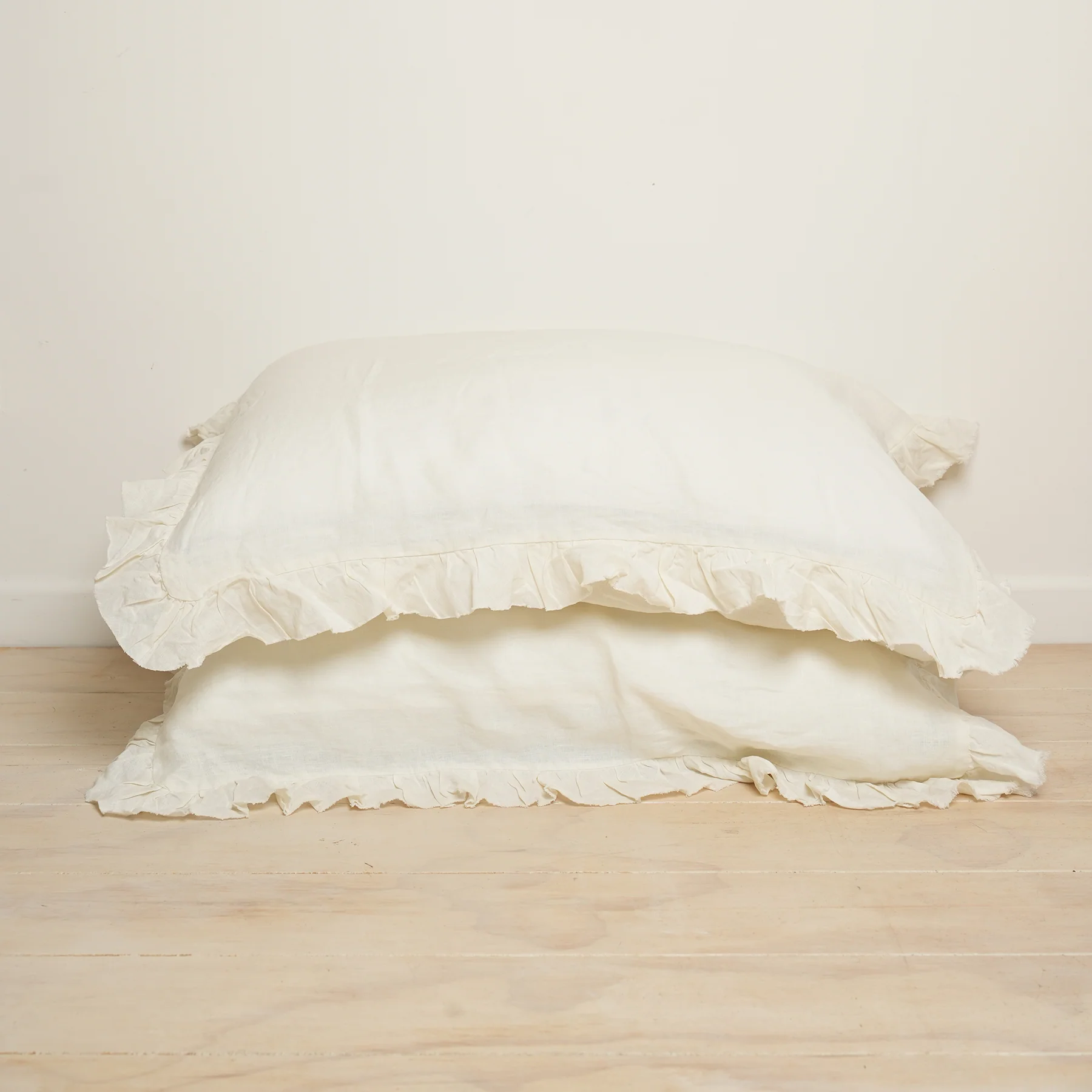 100% French Flax Linen Ruffle Edge Pillowcase Pair- Milk
