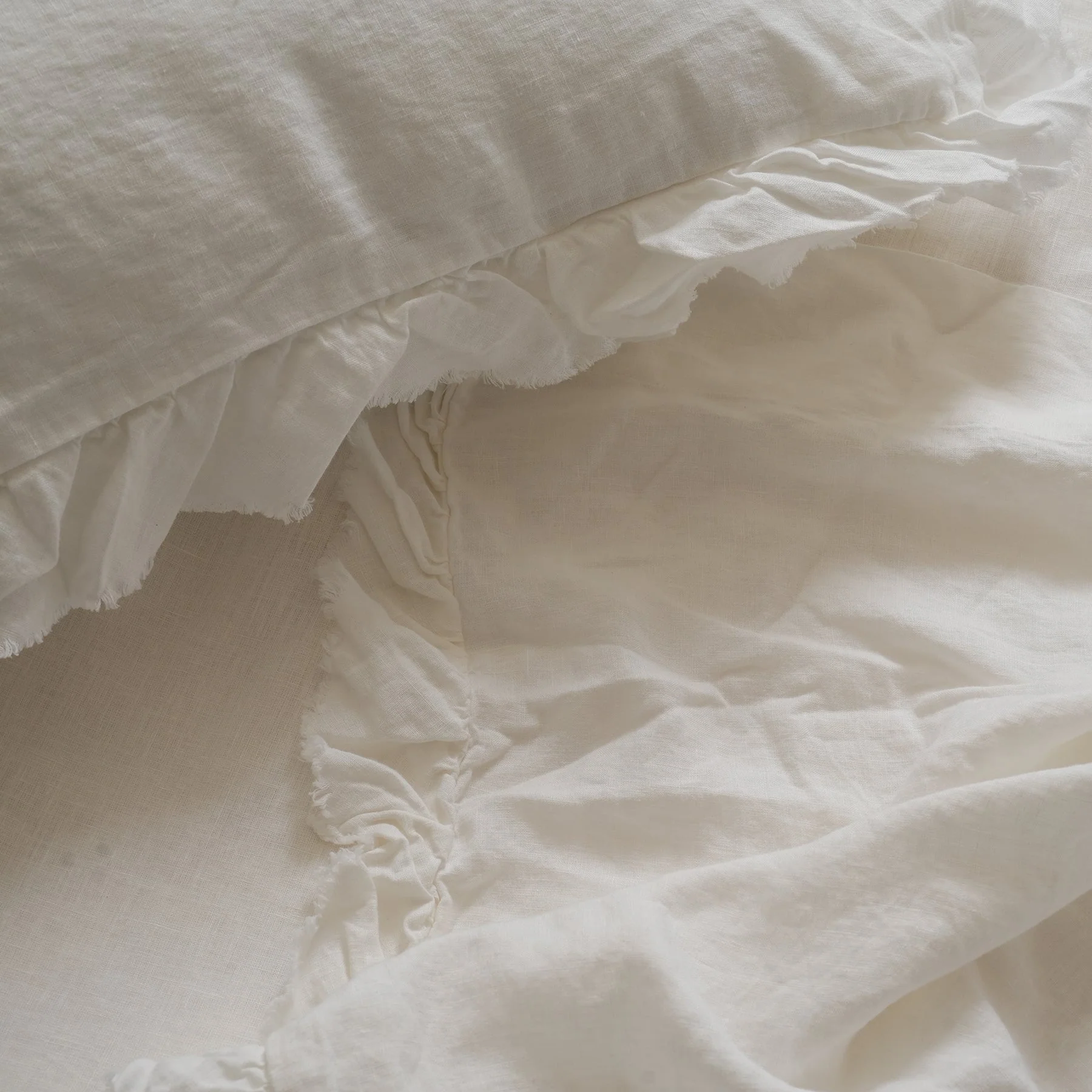 100% French Flax Linen Ruffle Edge Sheet Set- White - Image 6