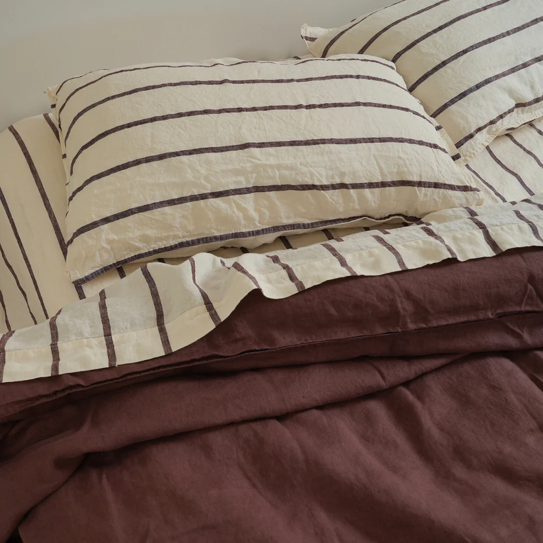 100% French Flax Linen Sheet set- Cocoa Stripe - Image 4