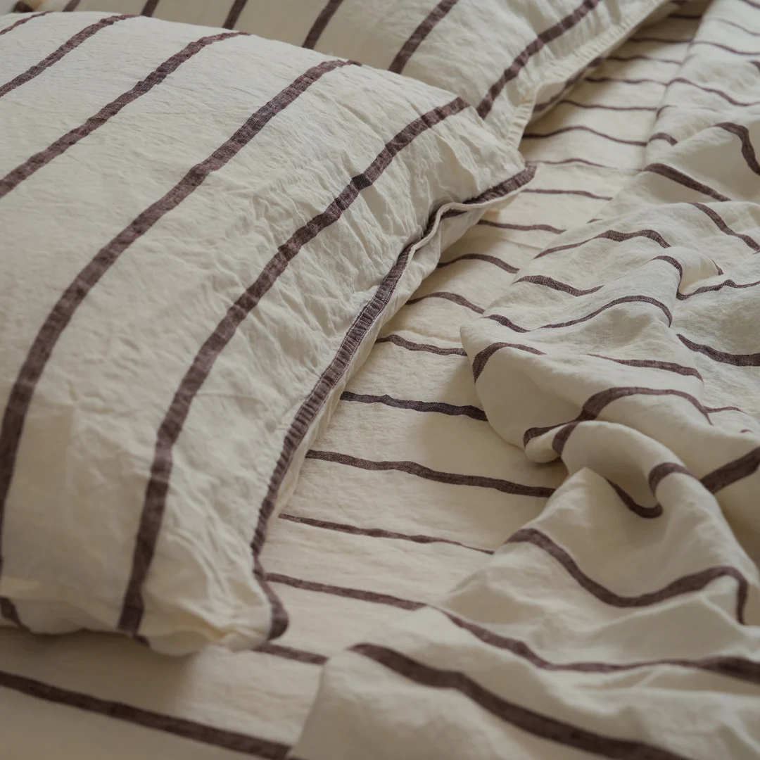 100% French Flax Linen Sheet set- Cocoa Stripe - Image 5
