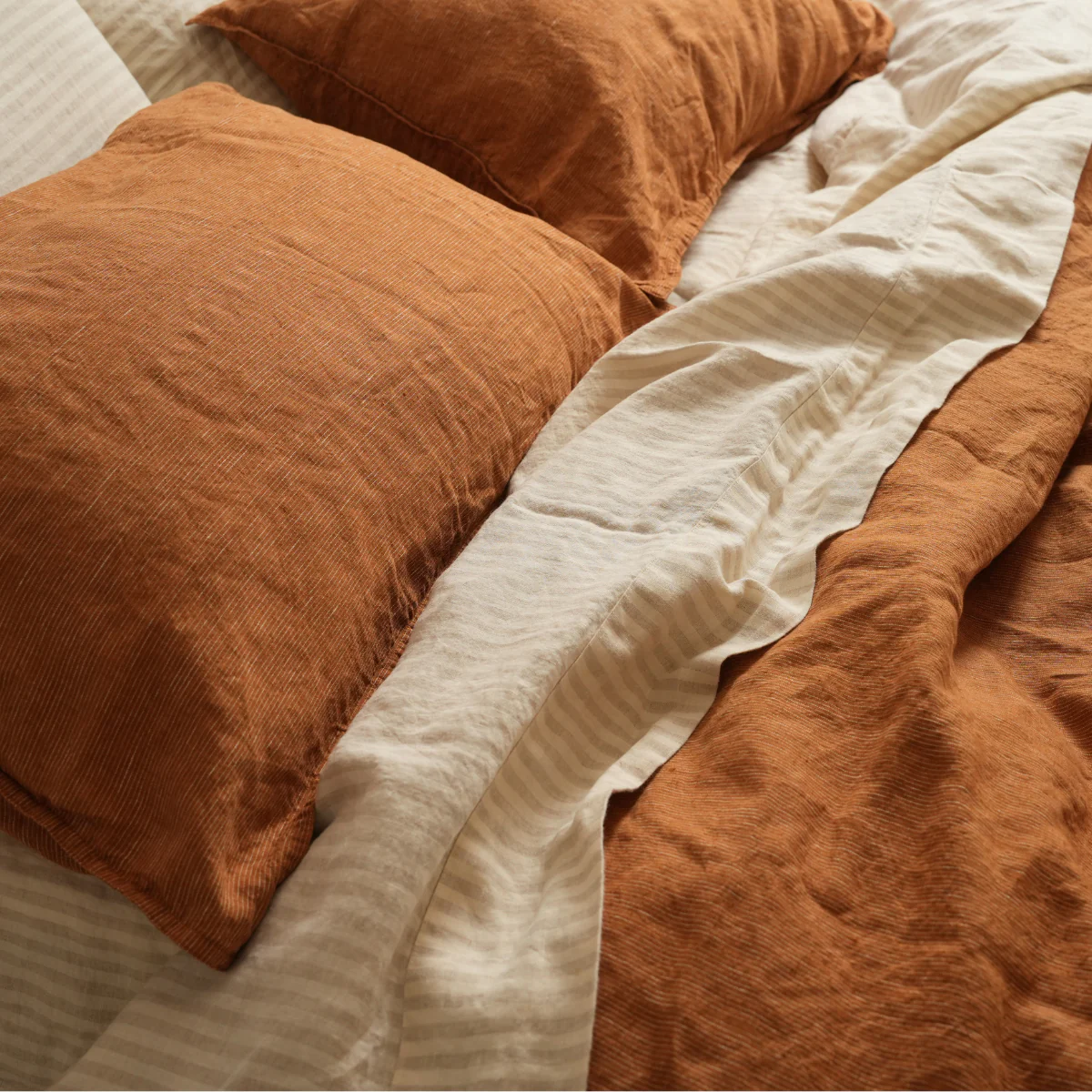 100% French Flax Linen Sheet set- Sand Stripe - Image 5
