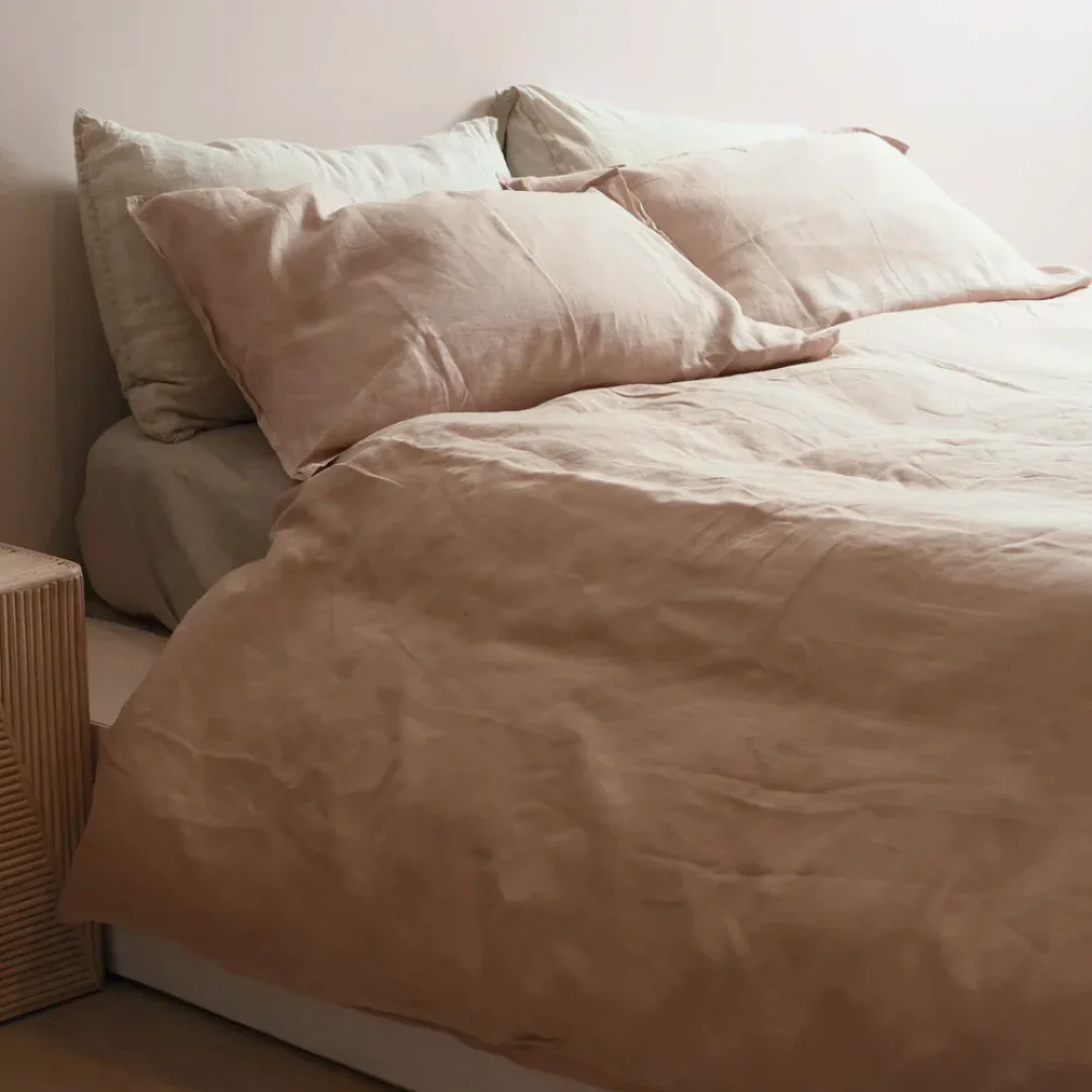 100% French Flax Linen Duvet Cover Set - Latte - Image 3