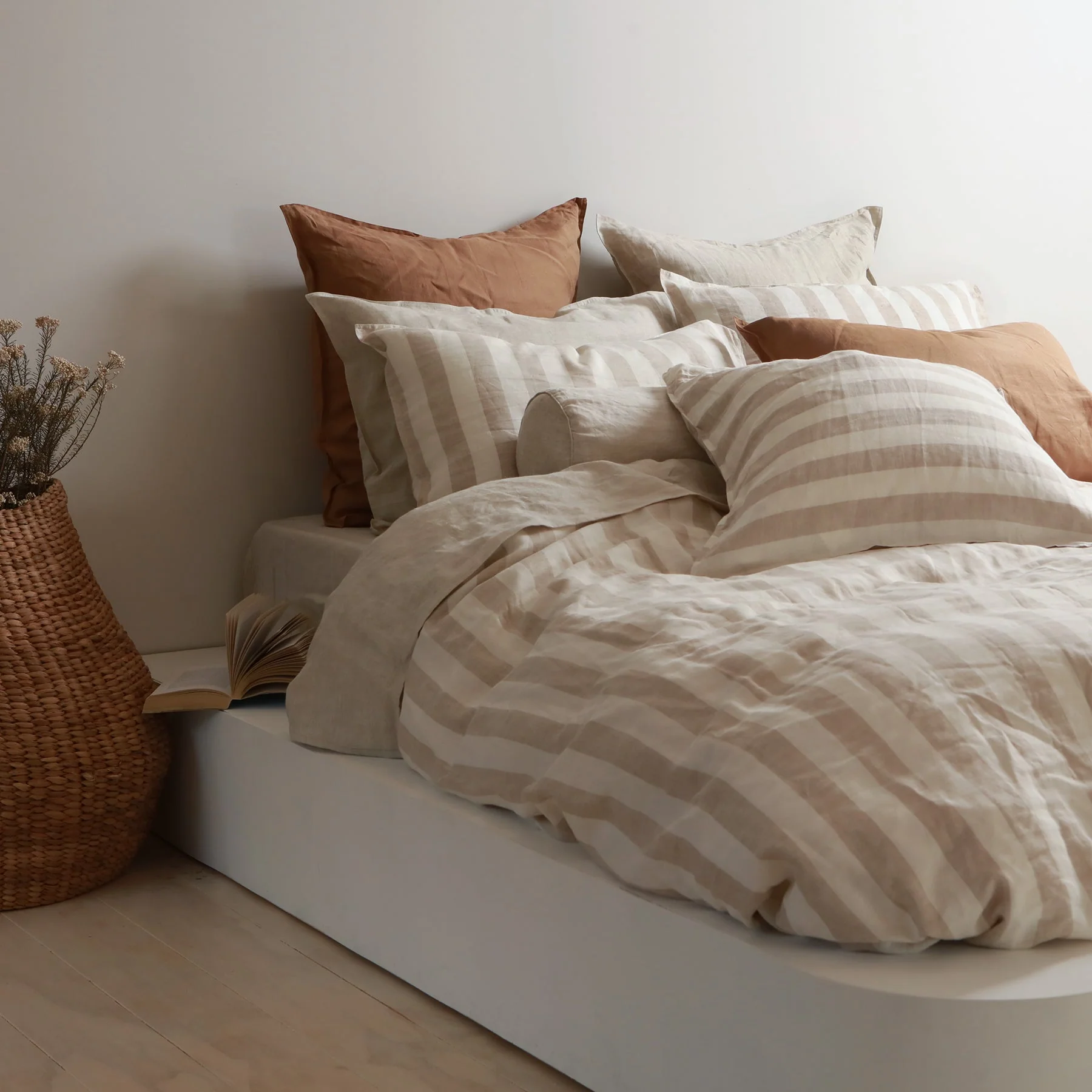 100% French Flax Linen Duvet Cover Set - Wide Natural Stripe - Image 2