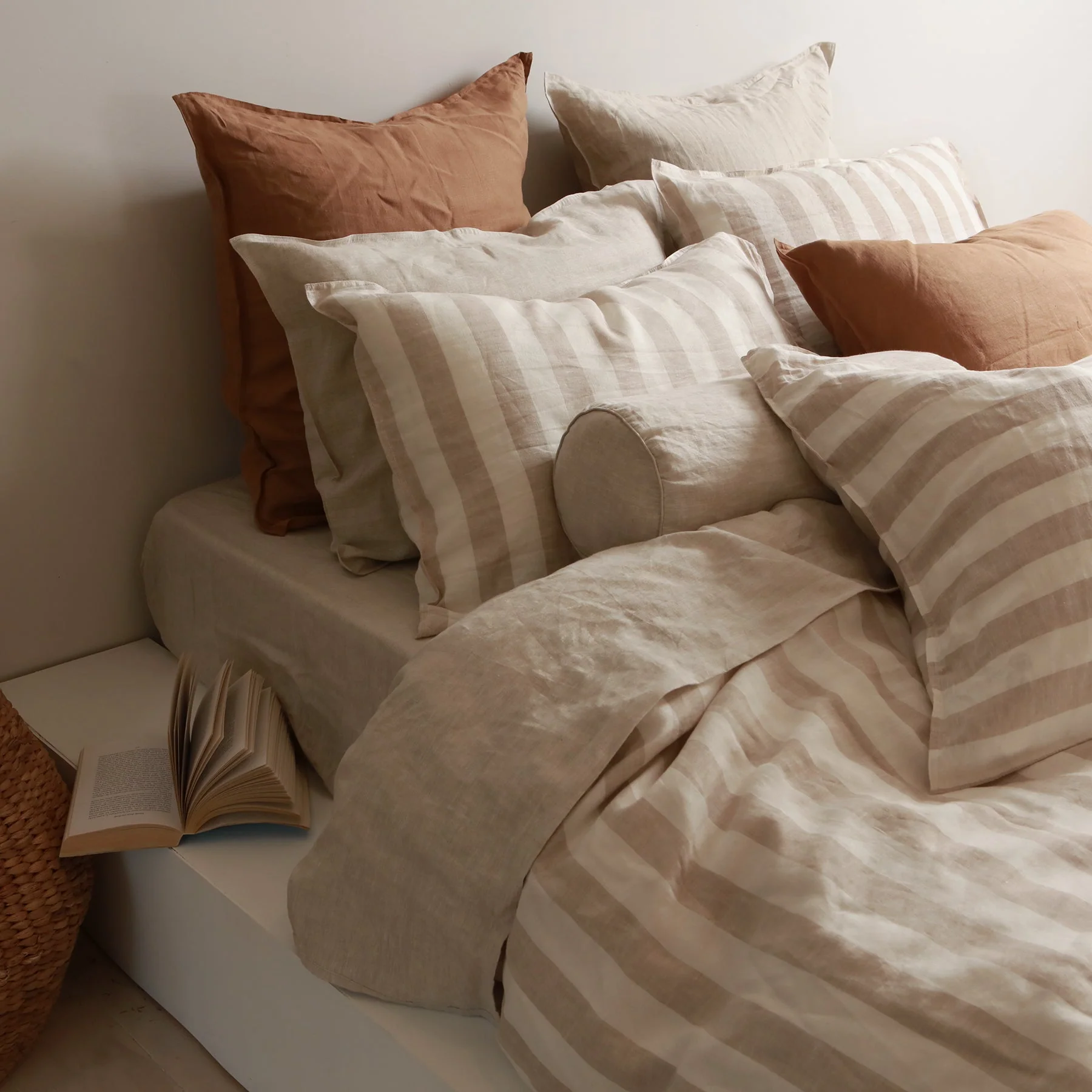 100% French Flax Linen Duvet Cover Set - Wide Natural Stripe - Image 3